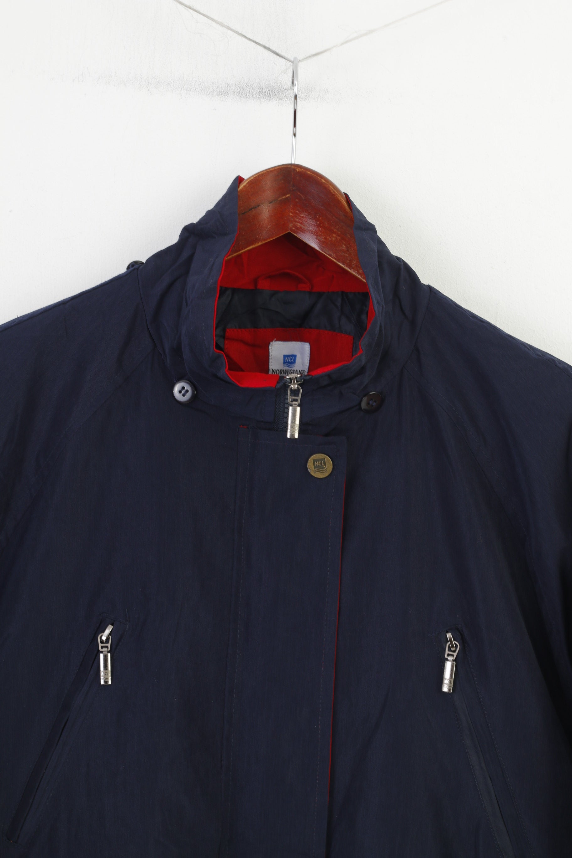 NCL Norwegian  Women L Jacket Navy Lightweight Zip Up Shoulder Pads Cruise Line Top