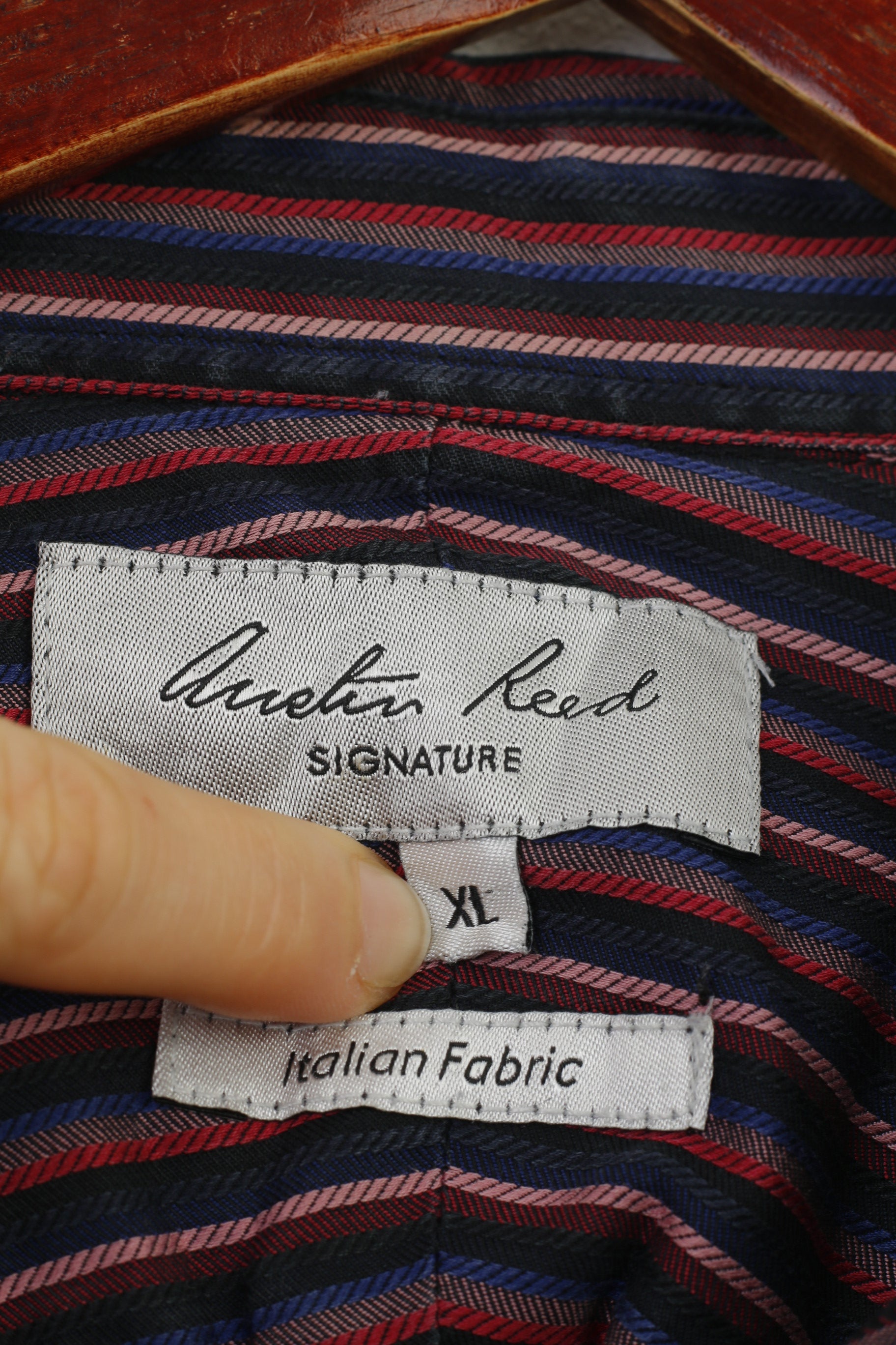 Austin Reed Signature Men XL L Casual Shirt Purple Striped Cotton Italian Fabric Long Sleeve Top