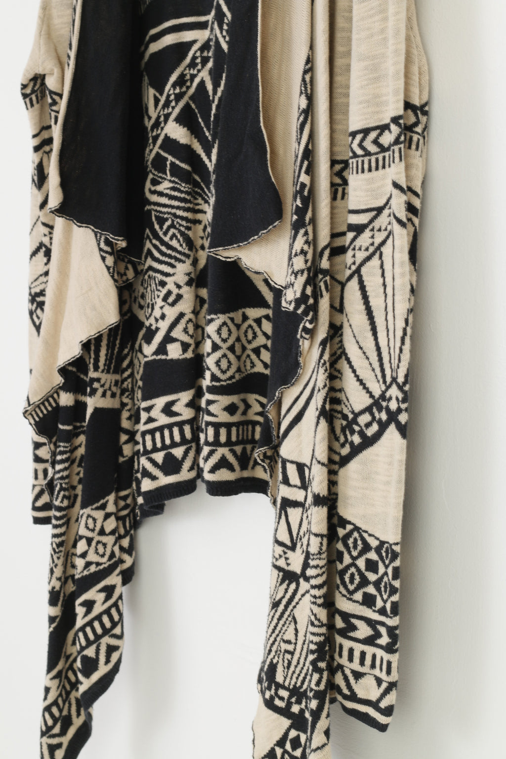 Lyla Lyla Woman L Cardigan Cream Navy Blue Breasted Jacket Geometric Oversize  Open Front Top