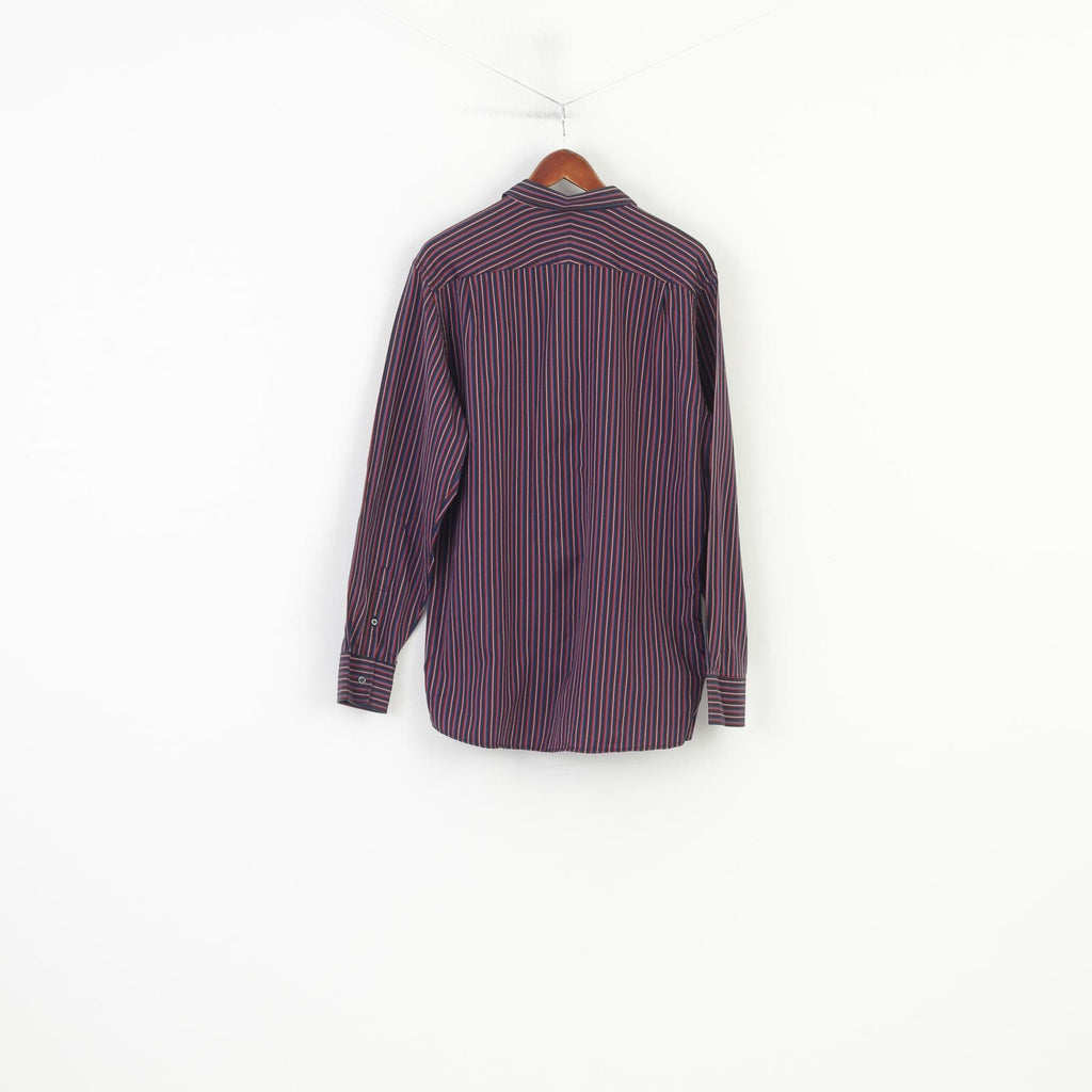 Austin Reed Signature Camicia casual da uomo XL L Top a maniche lunghe in tessuto italiano di cotone a righe viola