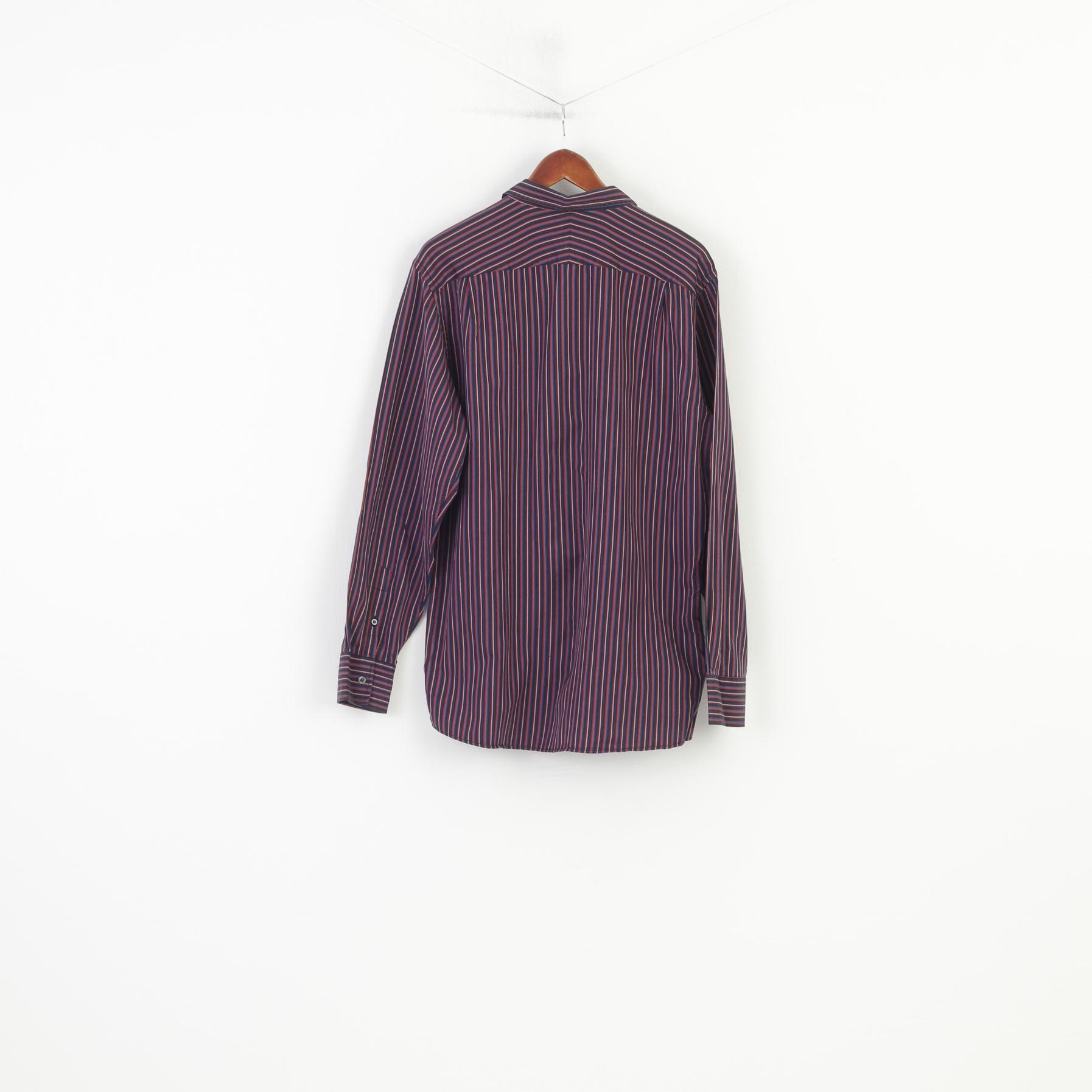 Austin Reed Signature Camicia casual da uomo XL L Top a maniche lunghe in tessuto italiano di cotone a righe viola