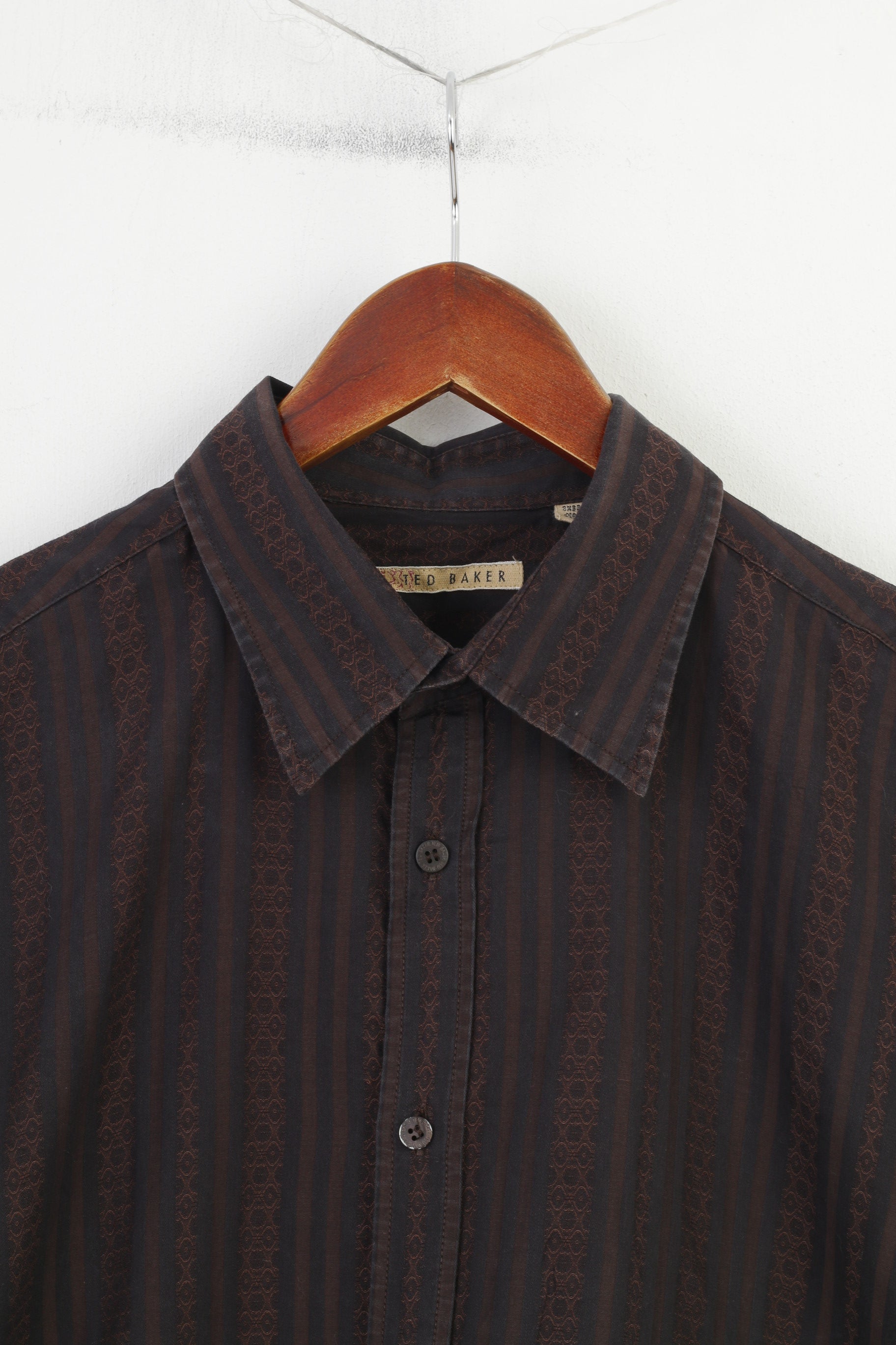 Ted Baker Men 5 L Casual Shirt Brown Cotton Striped Long Sleeve Classic Top