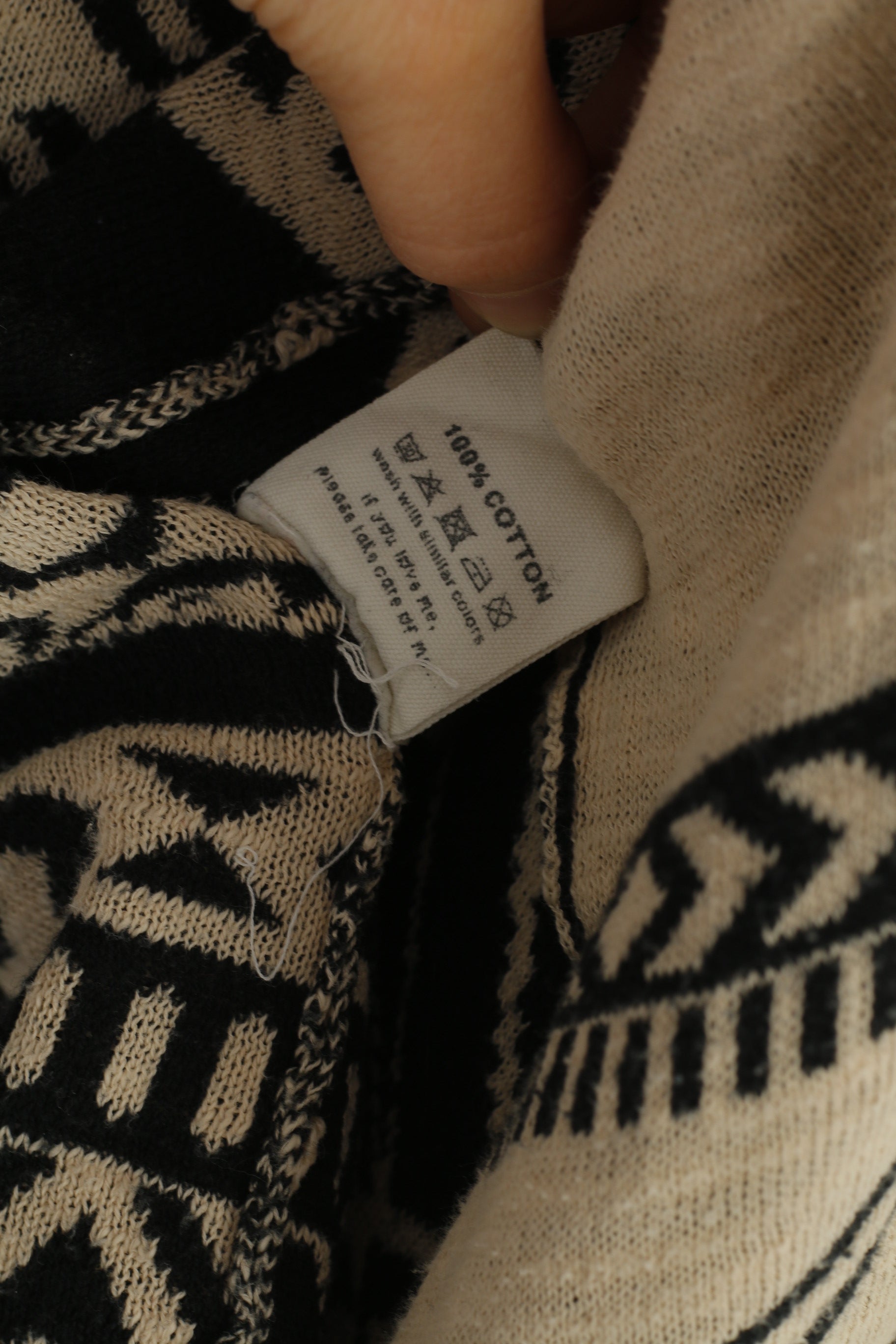 Lyla Lyla Woman L Cardigan Cream Navy Blue Breasted Jacket Geometric Oversize  Open Front Top