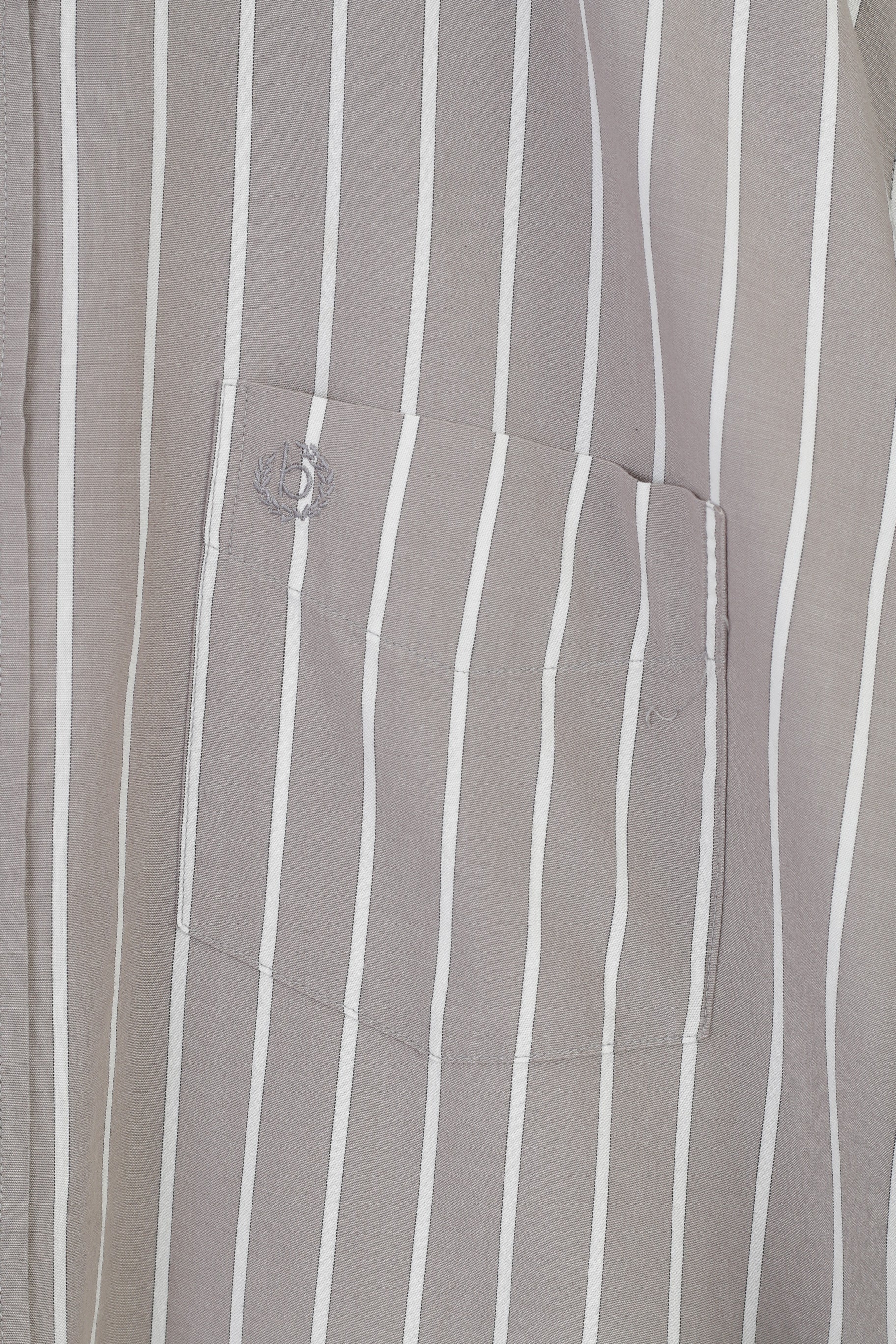 Bugatti Men L 16.5 Casual Shirt Grey Cotton Striped Detailed Buttons Long Sleeve Top