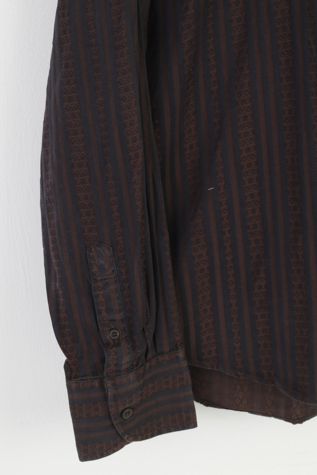 Ted Baker Camicia casual da uomo 6 XL Top a maniche lunghe con bottoni dettagliati in cotone a righe nere marroni