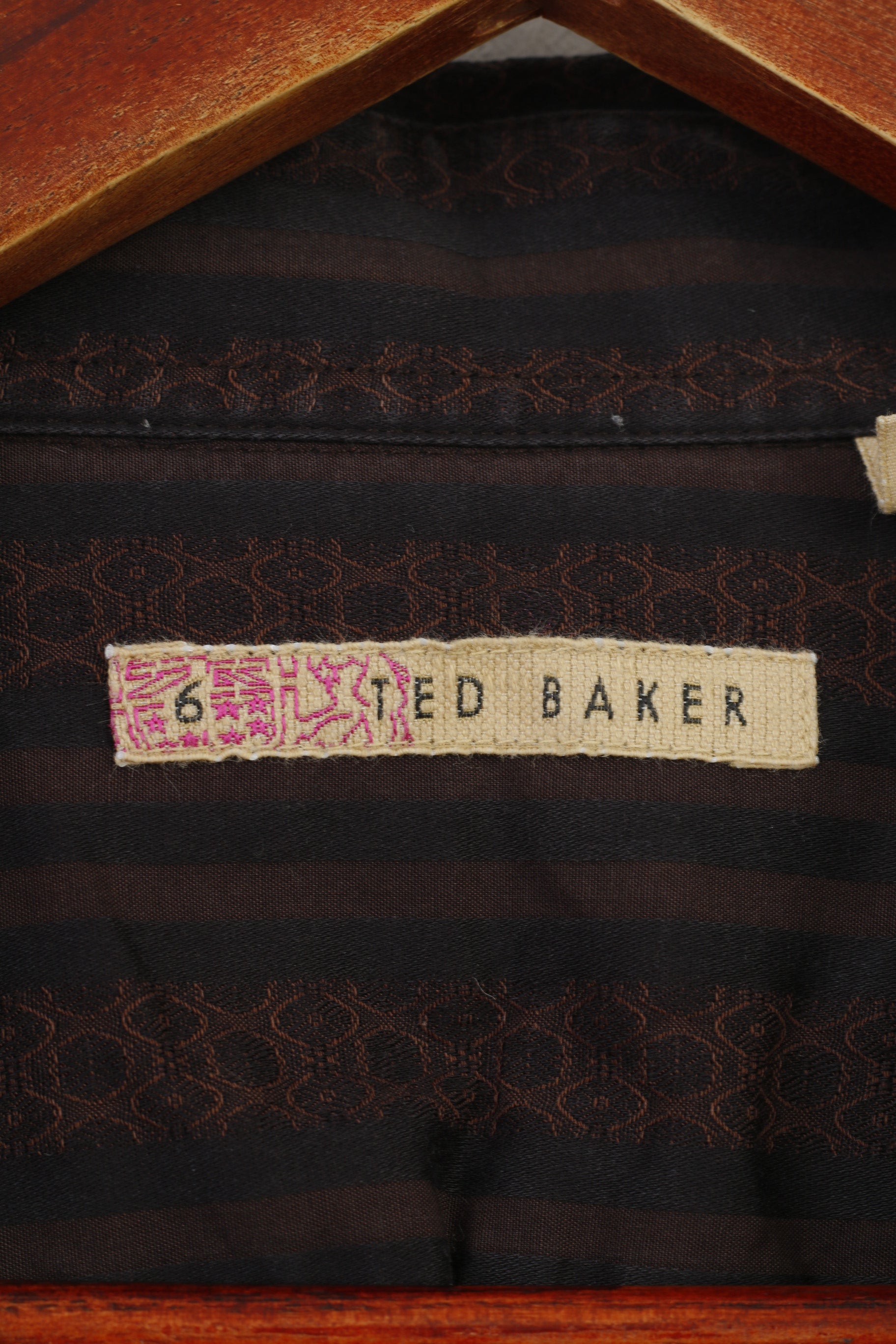 Ted Baker Men 6 XL Casual Shirt Brown Black Striped Cotton Detailed Button Long Sleeve Top