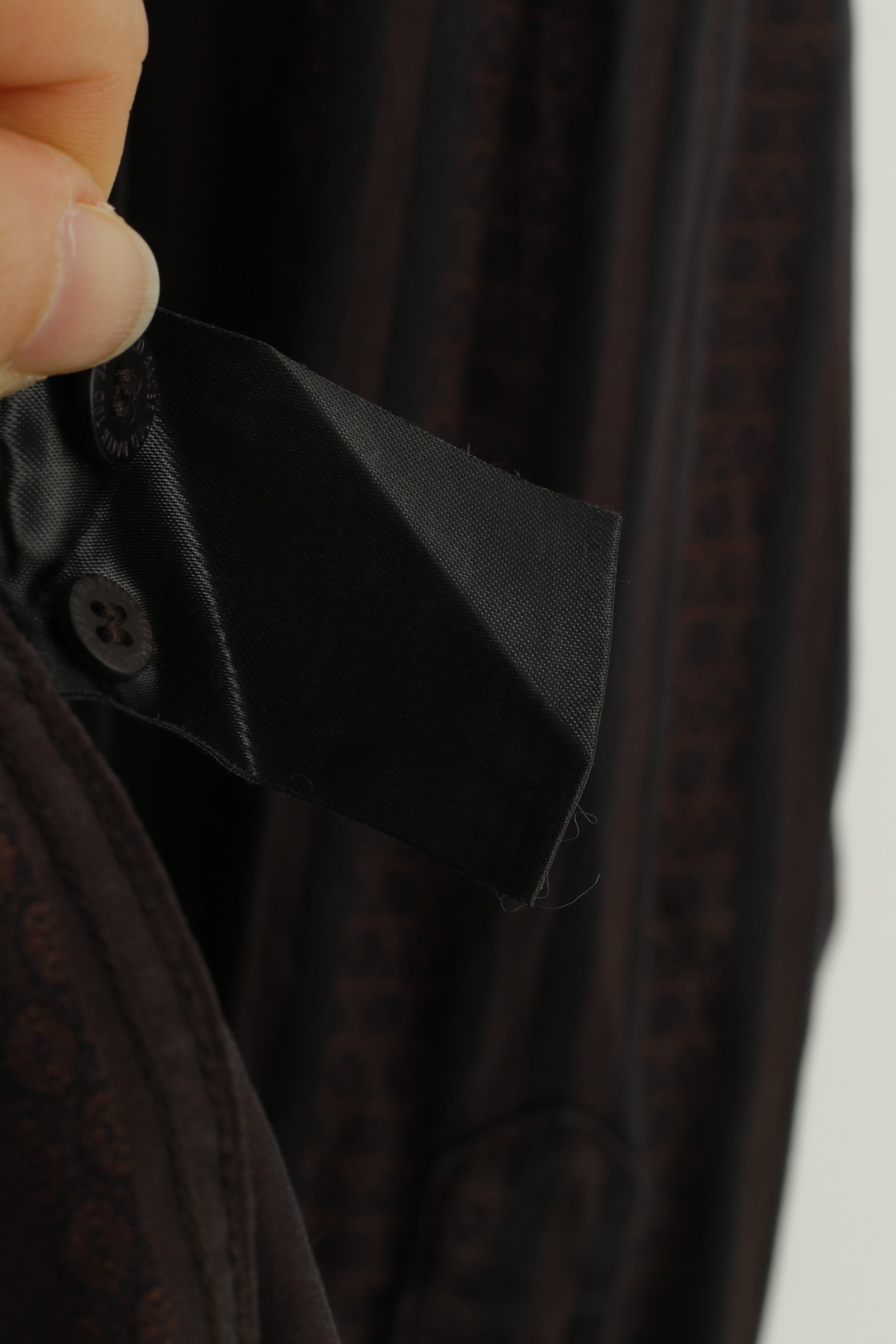 Ted Baker Men 6 XL Casual Shirt Brown Black Striped Cotton Detailed Button Long Sleeve Top