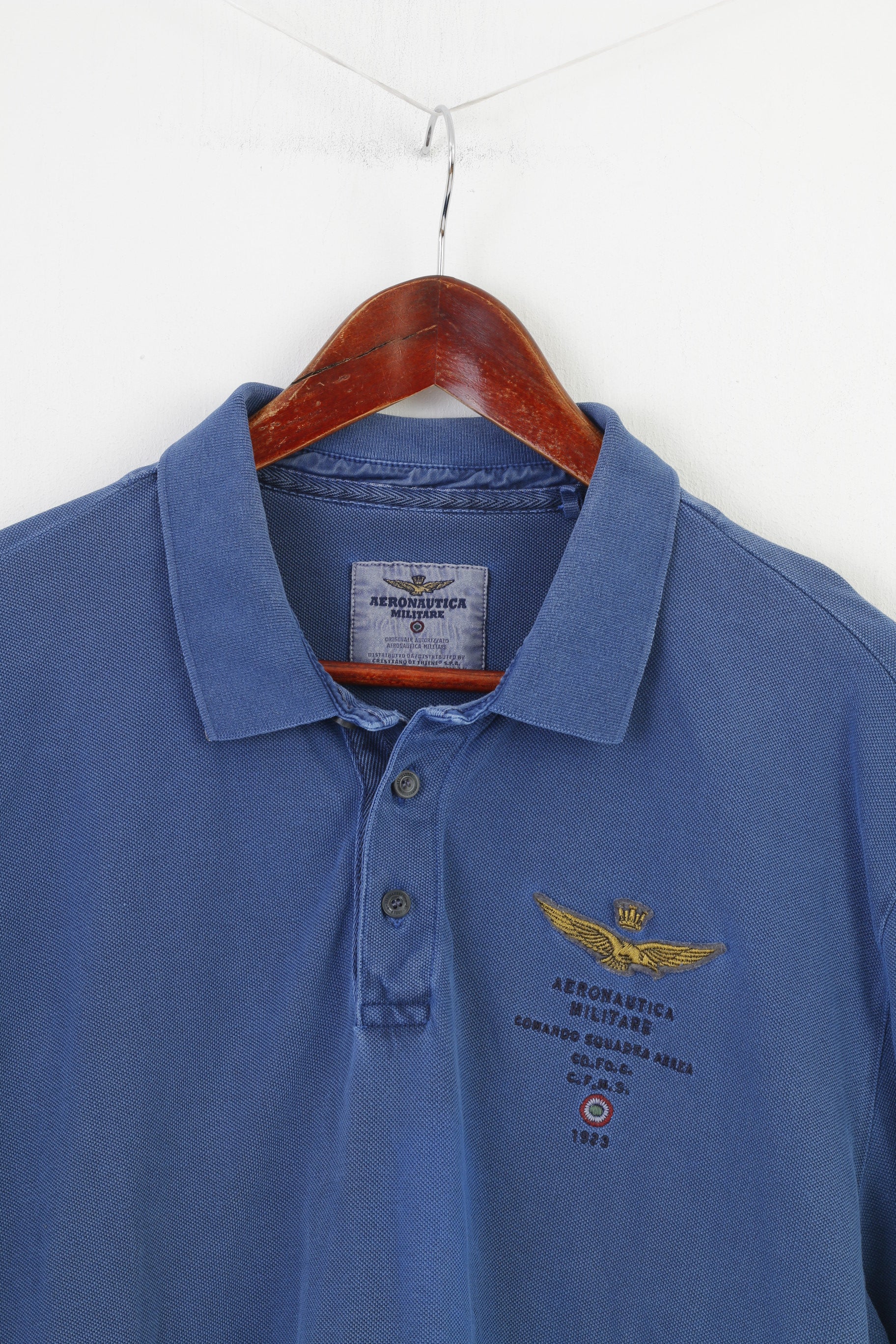 Aeronautica Militare Men XXL Polo Shirt  Navy Blue Collar Detailed Buttons Long Sleeve Top