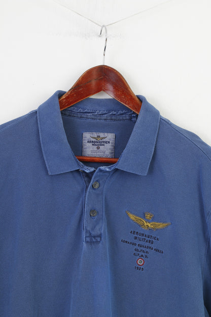 Aeronautica Militare Polo XXL da uomo con colletto blu navy e bottoni dettagliati. Top a maniche lunghe