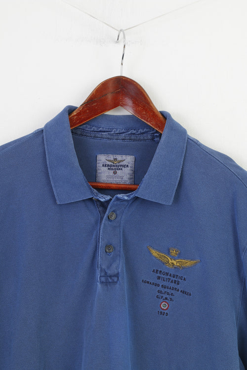 Aeronautica Militare Men XXL Polo Shirt  Navy Blue Collar Detailed Buttons Long Sleeve Top