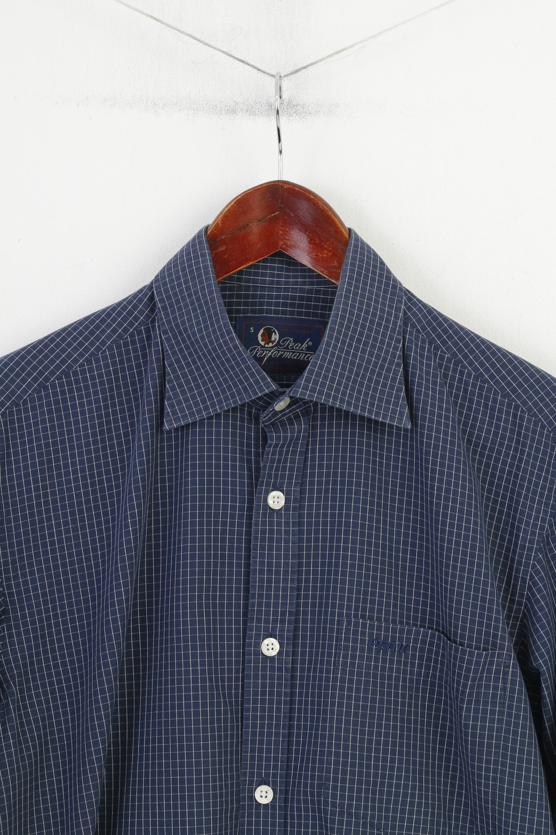 Peak Performance Men S Casual Shirt Blue Cotton Checkered  Nature Long Sleeve Top