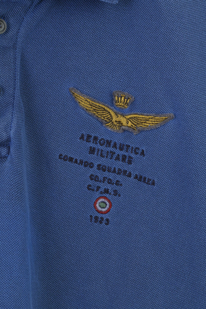 Aeronautica Militare Polo XXL da uomo con colletto blu navy e bottoni dettagliati. Top a maniche lunghe