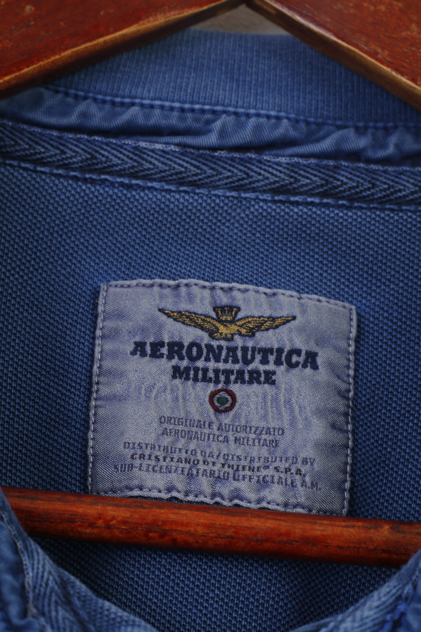 Aeronautica Militare Polo XXL da uomo con colletto blu navy e bottoni dettagliati. Top a maniche lunghe