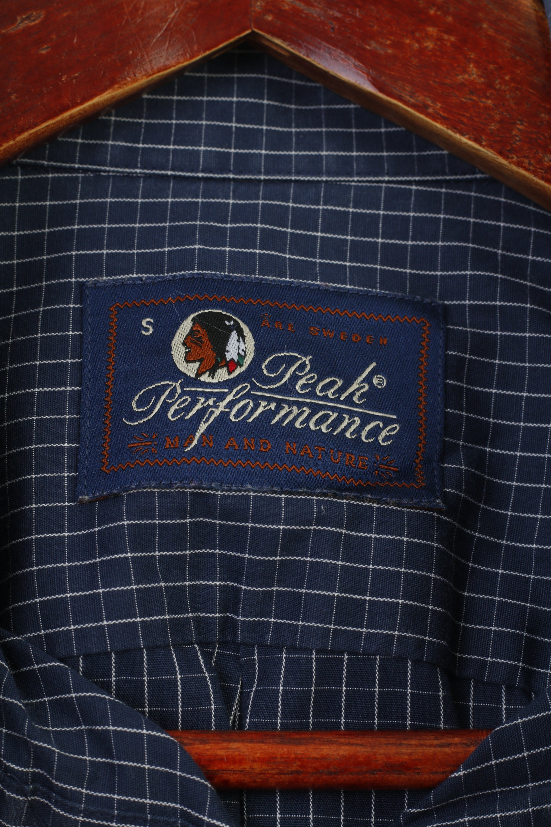 Peak Performance Men S Casual Shirt Blue Cotton Checkered  Nature Long Sleeve Top