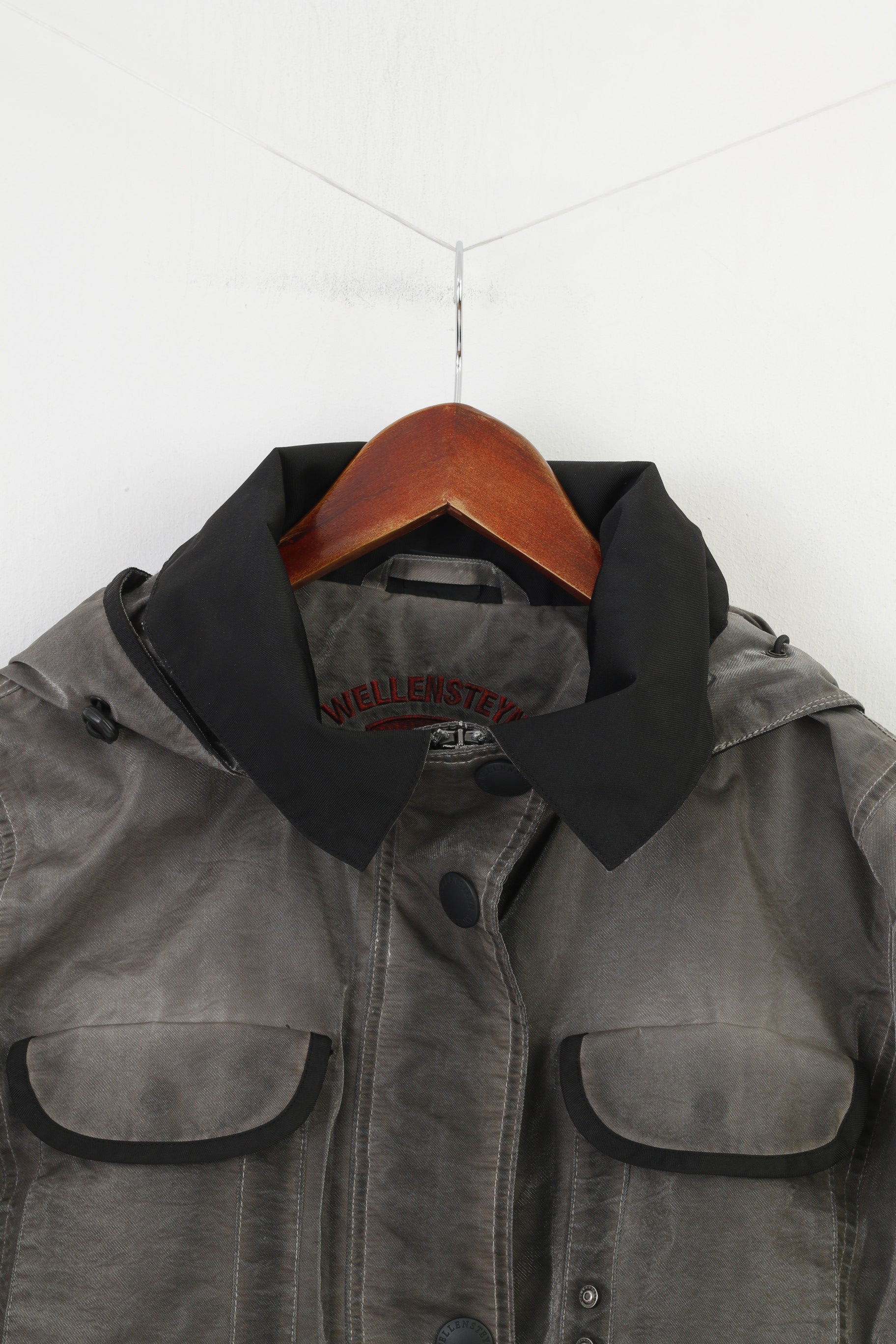 Wellensteyn Woman M Jacket Grey Shiny Detachable Hood Full Double Zipper Slippery Material Top