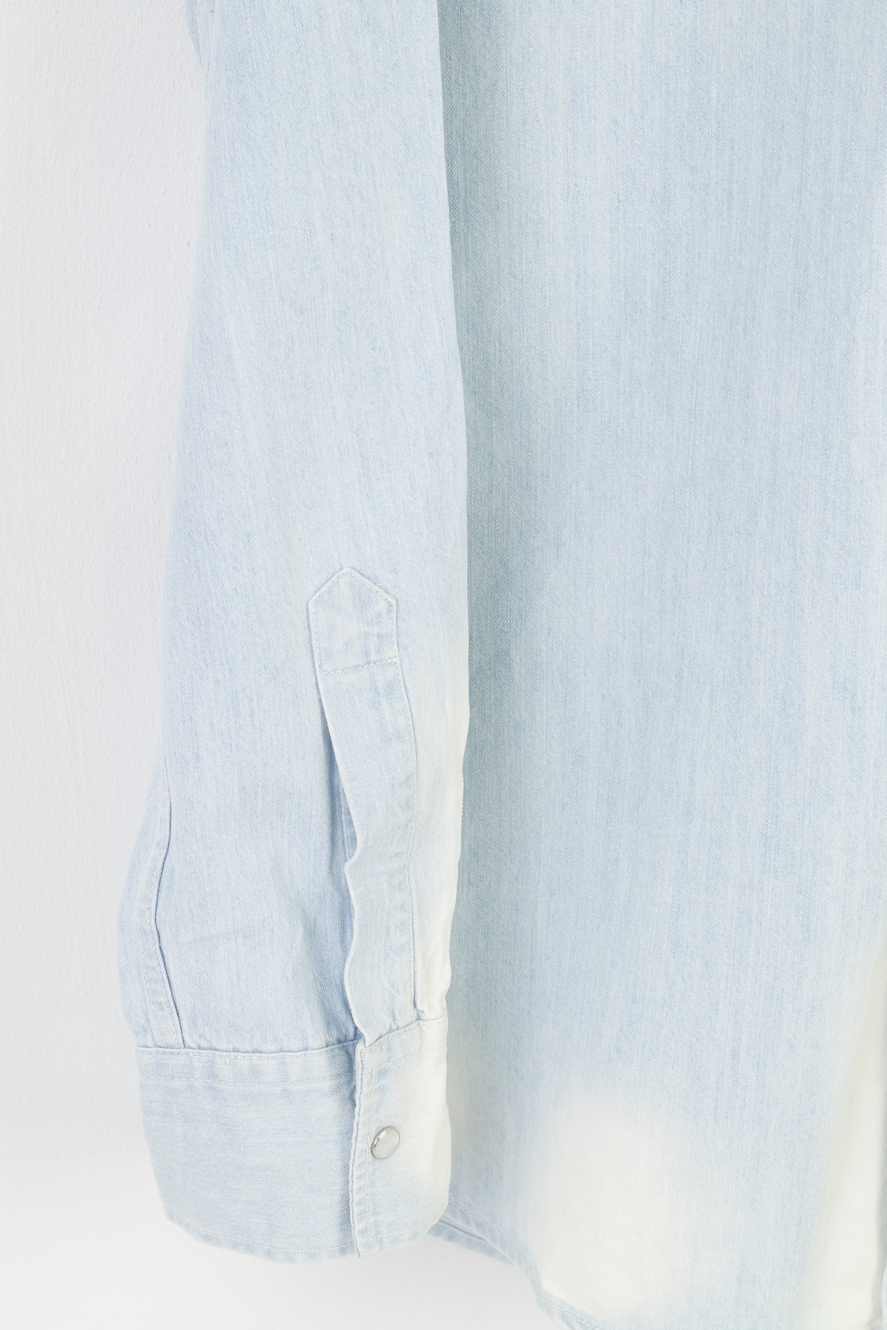 Rattop Men XL Casual Shirt Light Blue Jeans Bleached Snaps Long Sleeve Top