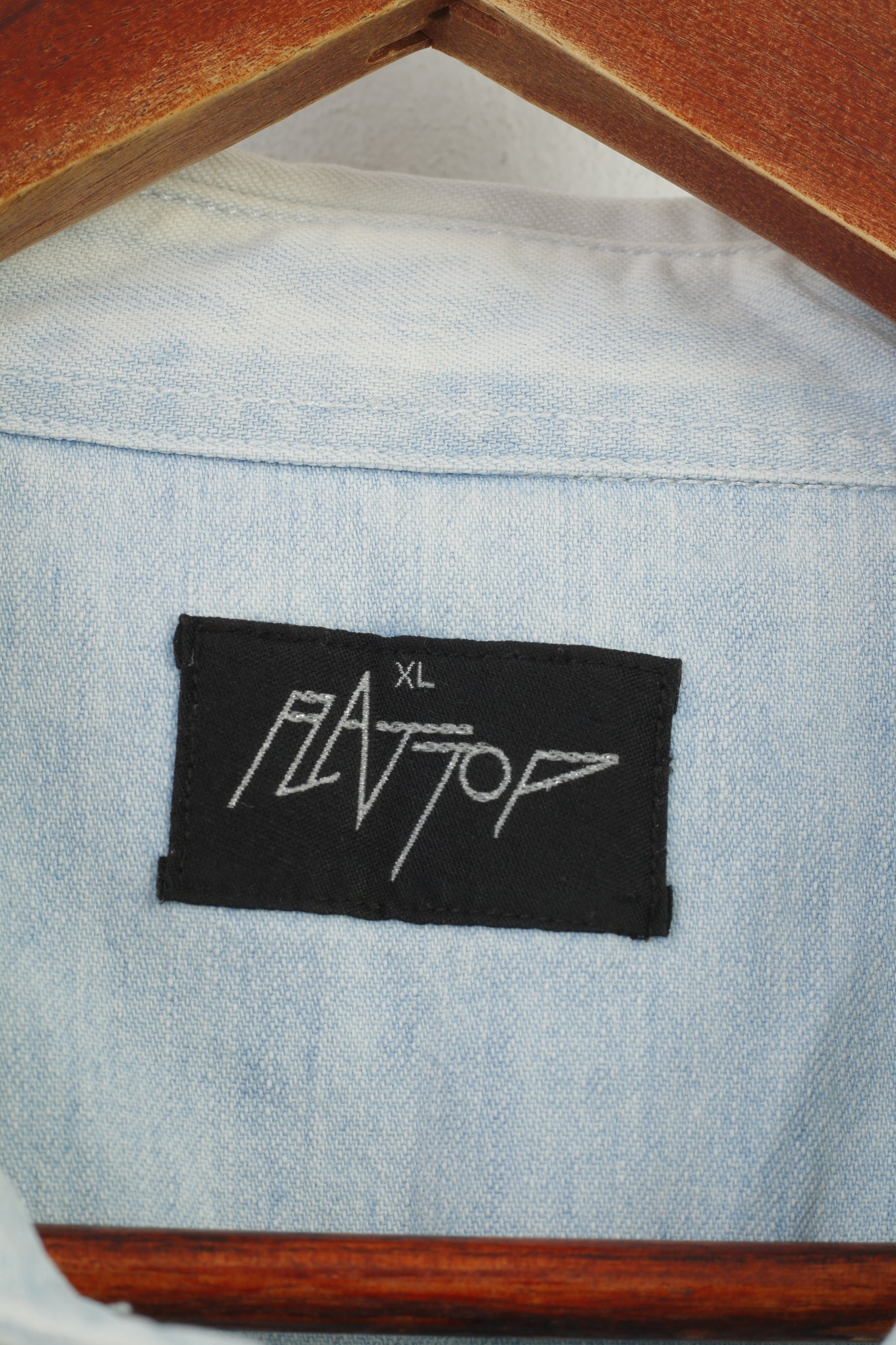 Rattop Men XL Casual Shirt Light Blue Jeans Bleached Snaps Long Sleeve Top