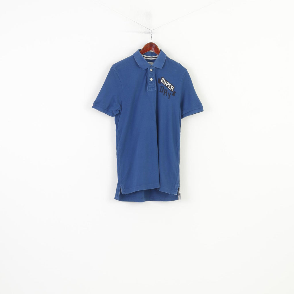 Superdry Men M Polo Shirt Navy Cotton Double Black Label Polo Fit Vintage Short Sleeve Top