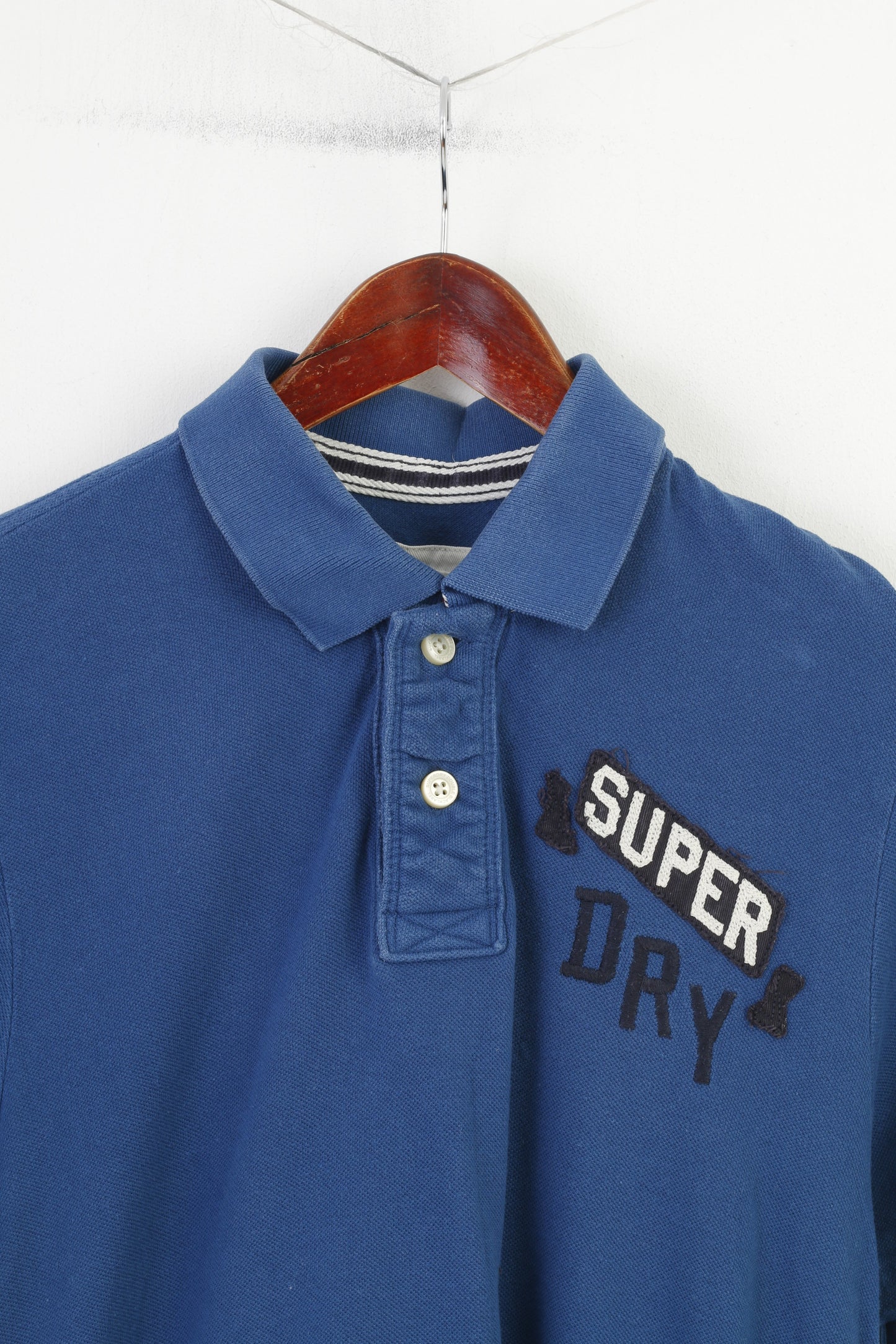 Superdry Men M Polo Shirt Navy Cotton Double Black Label Polo Fit Vintage Short Sleeve Top
