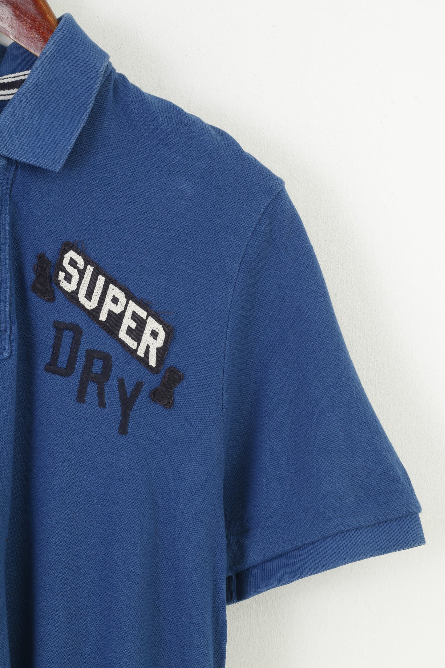 Superdry Men M Polo Shirt Navy Cotton Double Black Label Polo Fit Vintage Short Sleeve Top