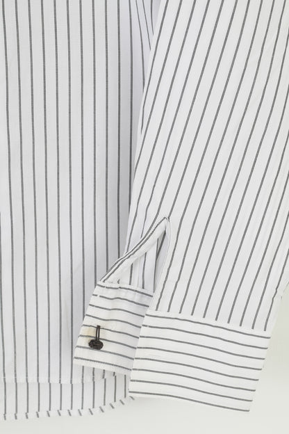 Tom Tailor Men XL Casual Shirt White Cotton Silver Striped Long Sleeve Regular Fit Top