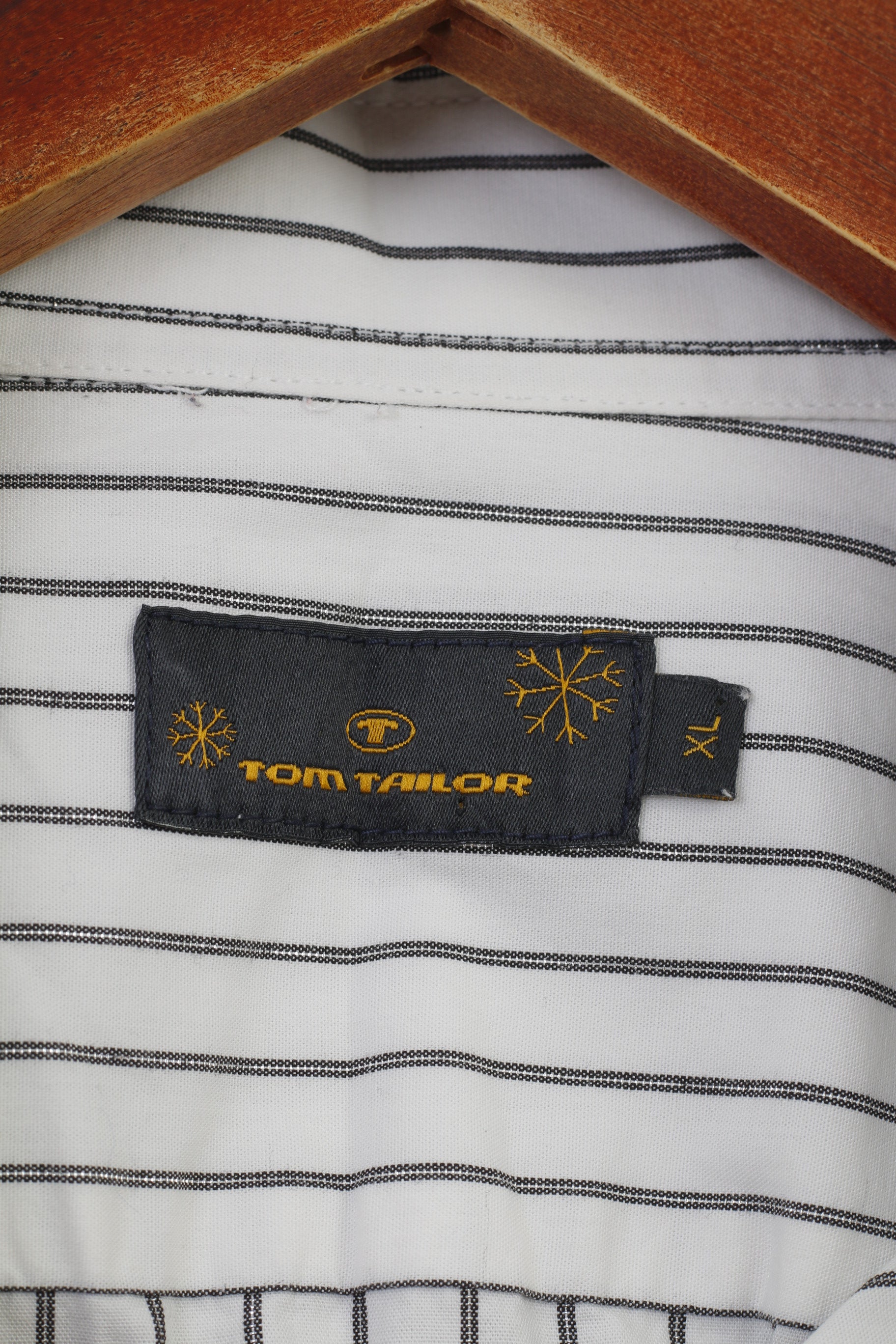 Tom Tailor Men XL Casual Shirt White Cotton Silver Striped Long Sleeve Regular Fit Top