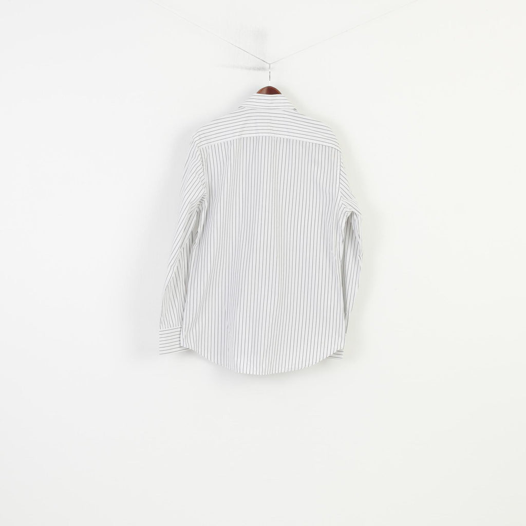 Tom Tailor Men XL Casual Shirt White Cotton Silver Striped Long Sleeve Regular Fit Top