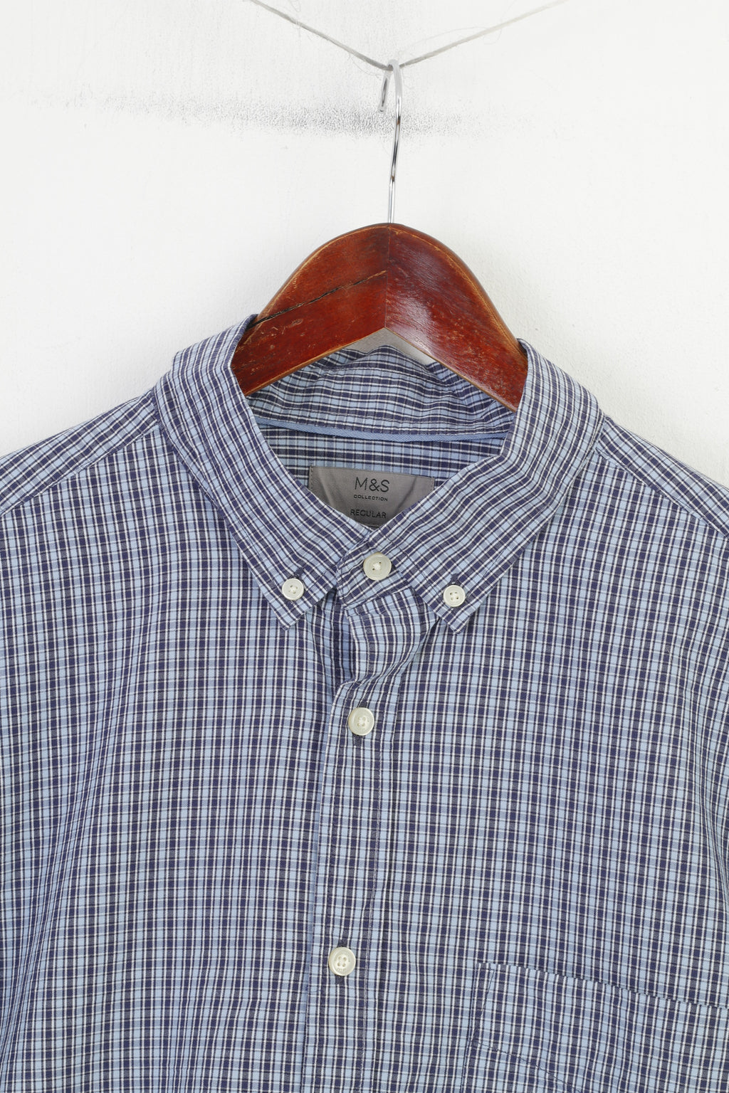 Marks &amp; Spencer Chemise décontractée XL pour homme Bleu à carreaux en pur coton Coupe droite