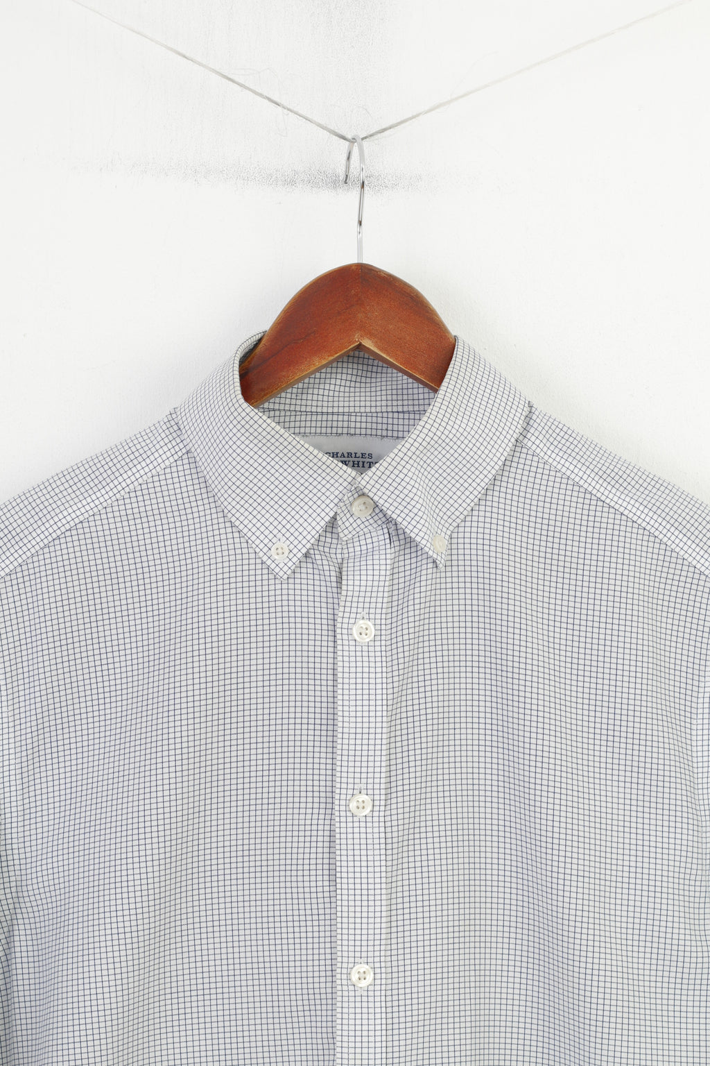 Charles Tyrwhitt Men 15 1/2 39 M Casual Shirt Checkered White Long SLeeve Street London Vintage Cotton Top