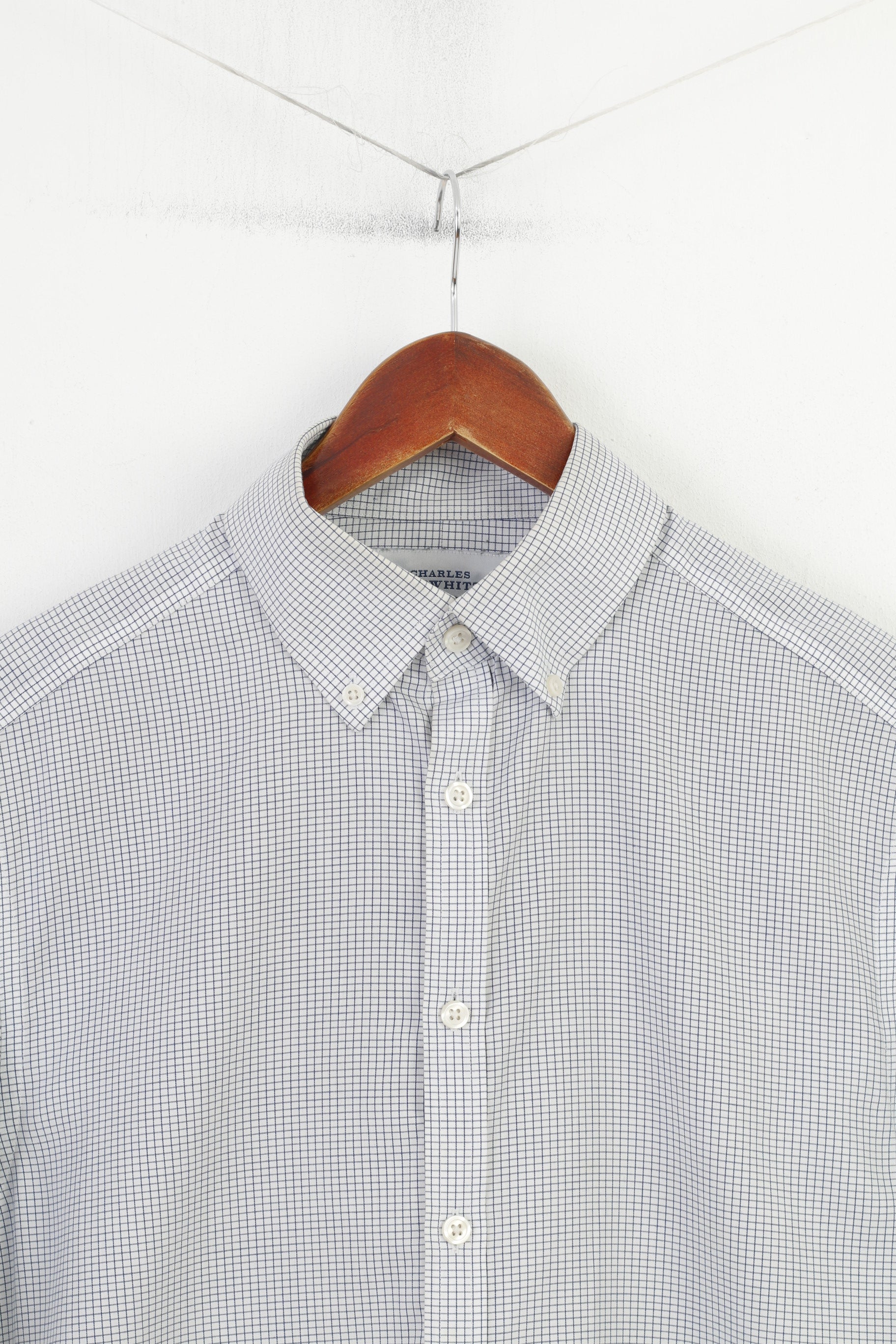 Charles Tyrwhitt Men 15 1/2 39 M Casual Shirt Checkered White Long SLeeve Street London Vintage Cotton Top