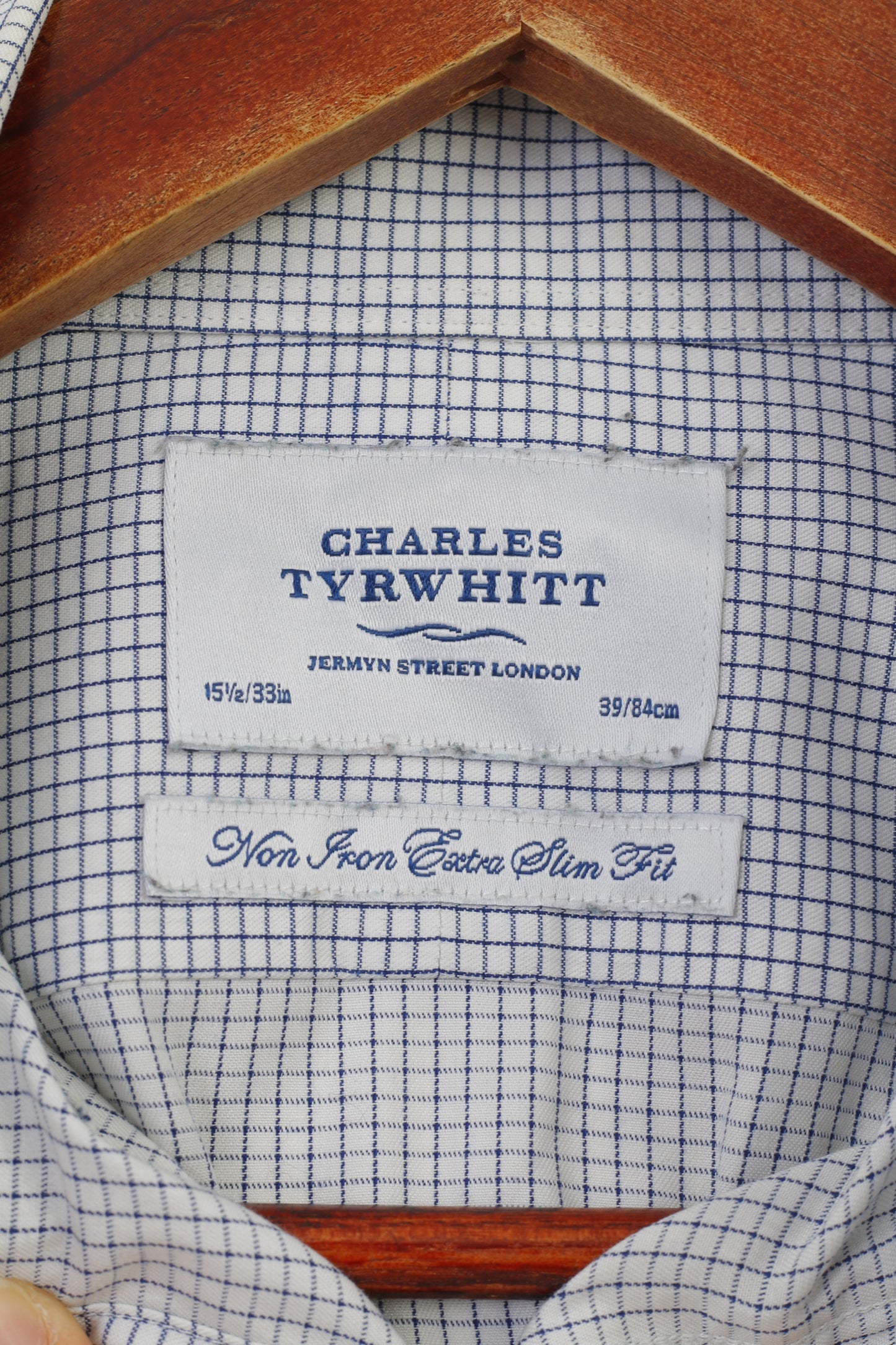 Charles Tyrwhitt Men 15 1/2 39 M Casual Shirt Checkered White Long SLeeve Street London Vintage Cotton Top
