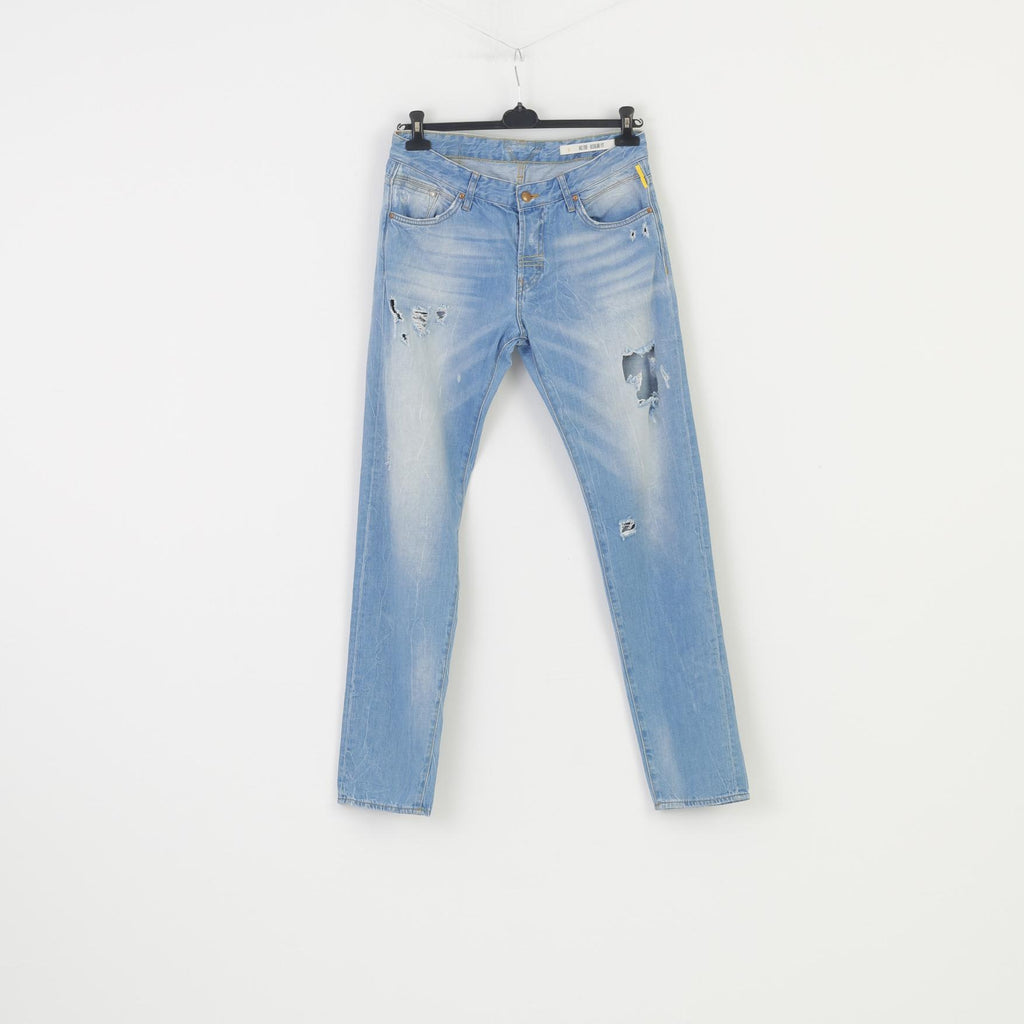 Meltin'Pot Men 34 34 Trousers Blue Cotton Ripped  Buttons Regular Fit Top