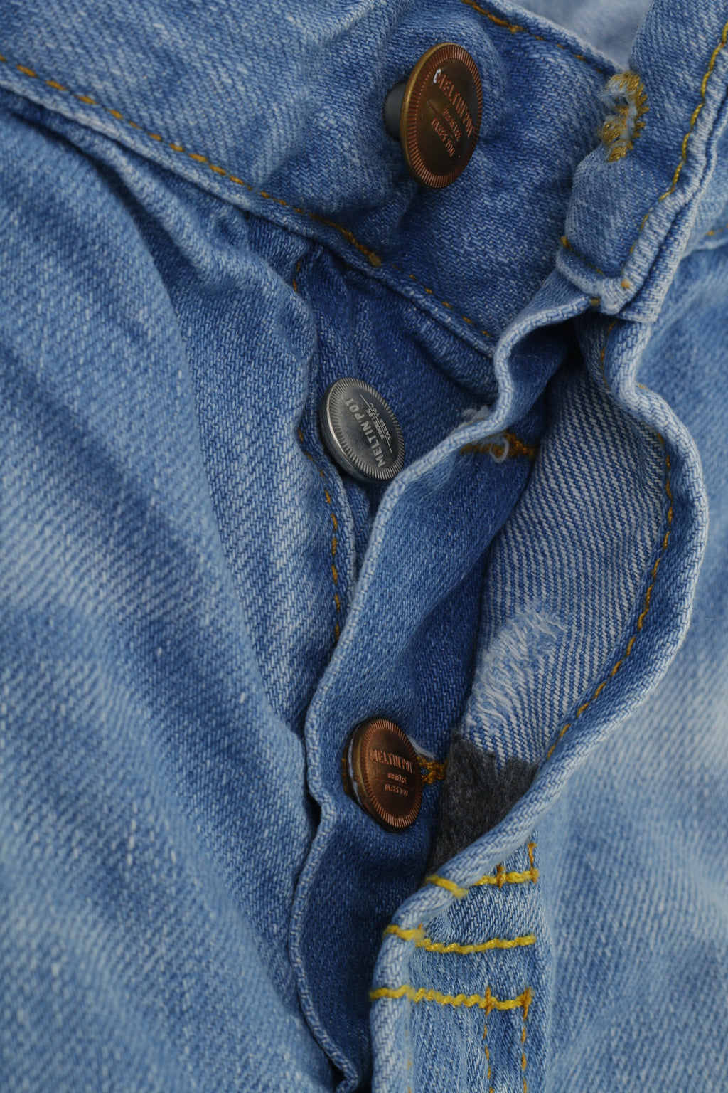 Meltin'Pot Homme 34 34 Pantalon Bleu Coton Déchiré Boutons Coupe Regular Top
