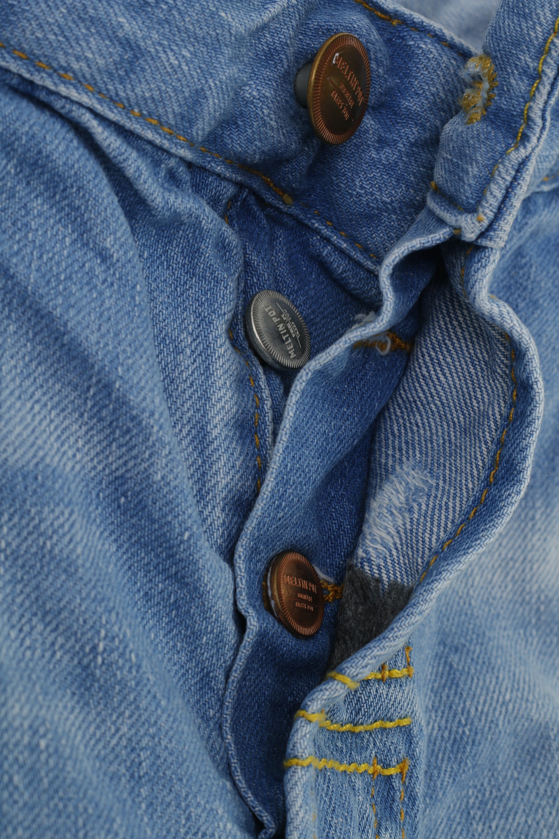 Meltin'Pot Homme 34 34 Pantalon Bleu Coton Déchiré Boutons Coupe Regular Top