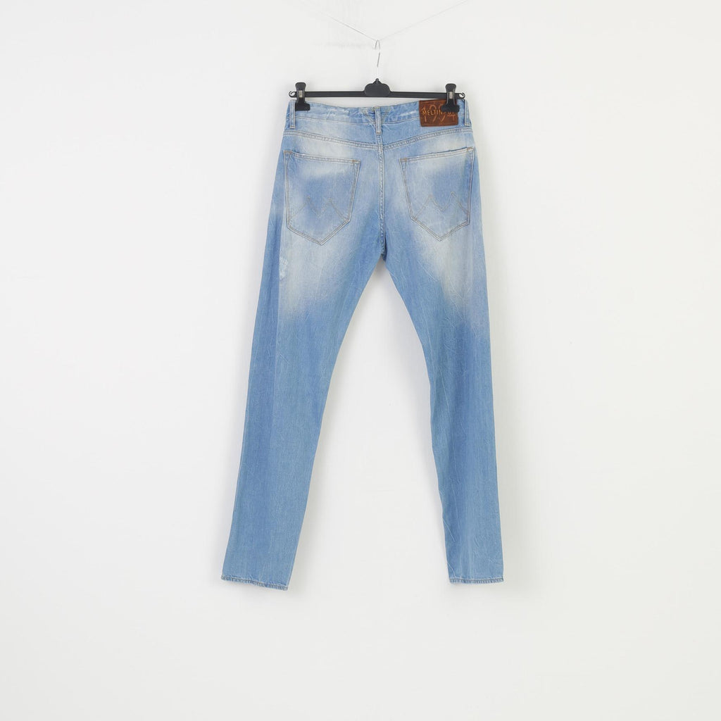 Meltin'Pot Homme 34 34 Pantalon Bleu Coton Déchiré Boutons Coupe Regular Top