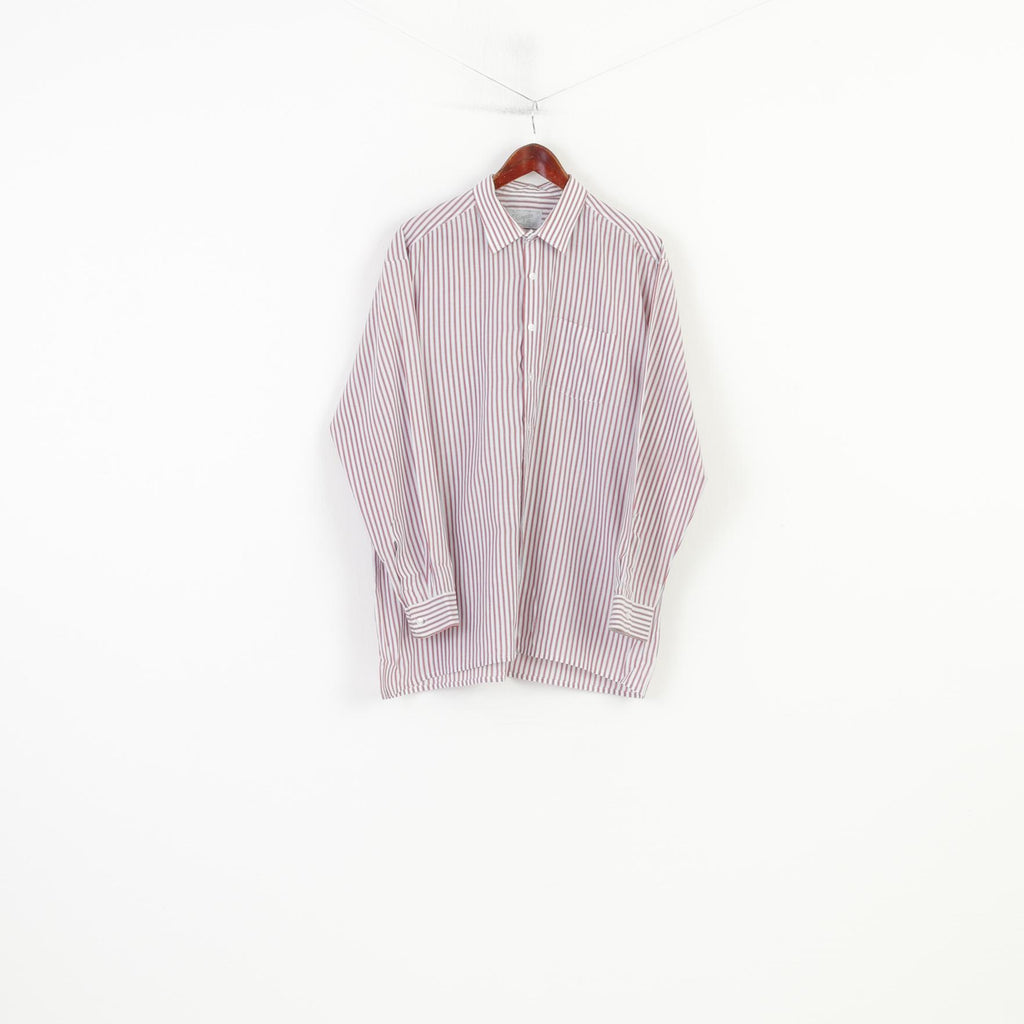 Champion Men 17.5 XL Casual Shirt White Red Striped Soft Retro Long Sleeve Top