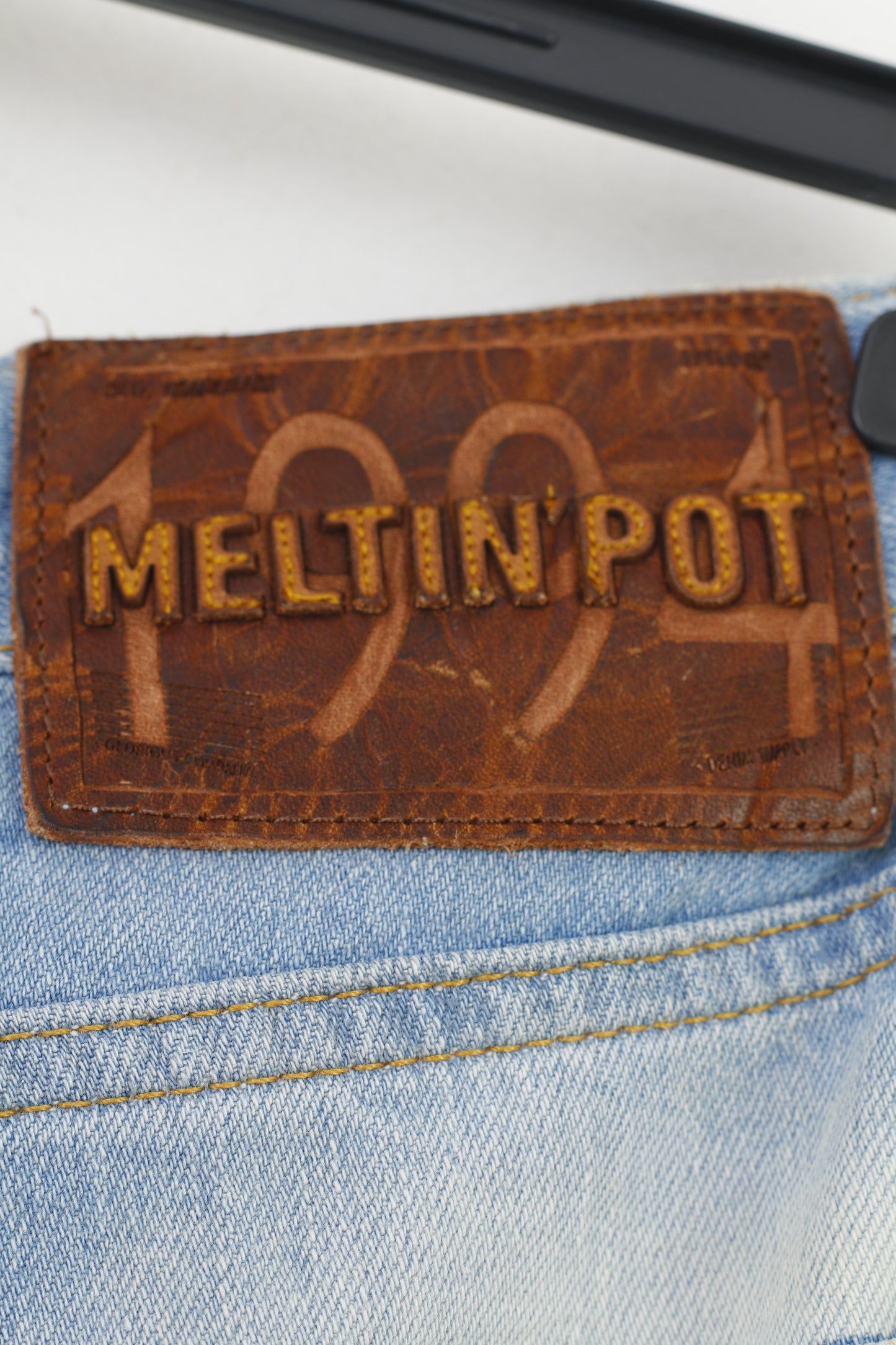 Meltin'Pot Homme 34 34 Pantalon Bleu Coton Déchiré Boutons Coupe Regular Top