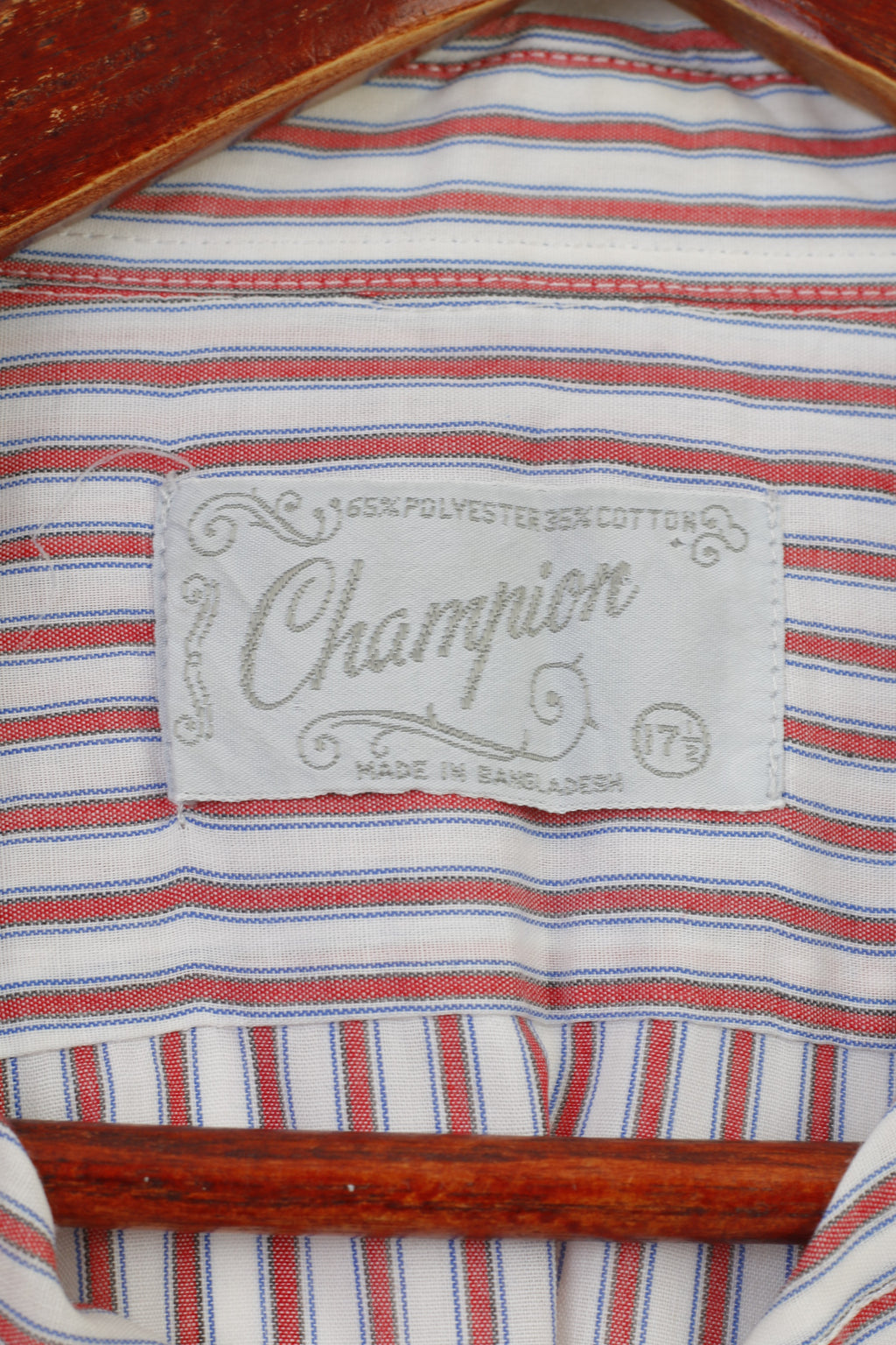 Champion Hommes 17,5 XL Chemise décontractée Blanc Rouge Rayé Doux Rétro Haut à manches longues