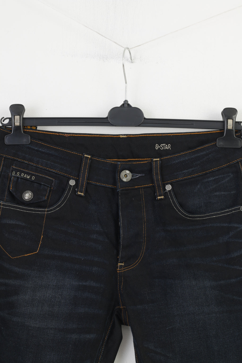 G-Star Hommes 29 32 Pantalon Bleu Marine Morris Low Straight Cotton Top