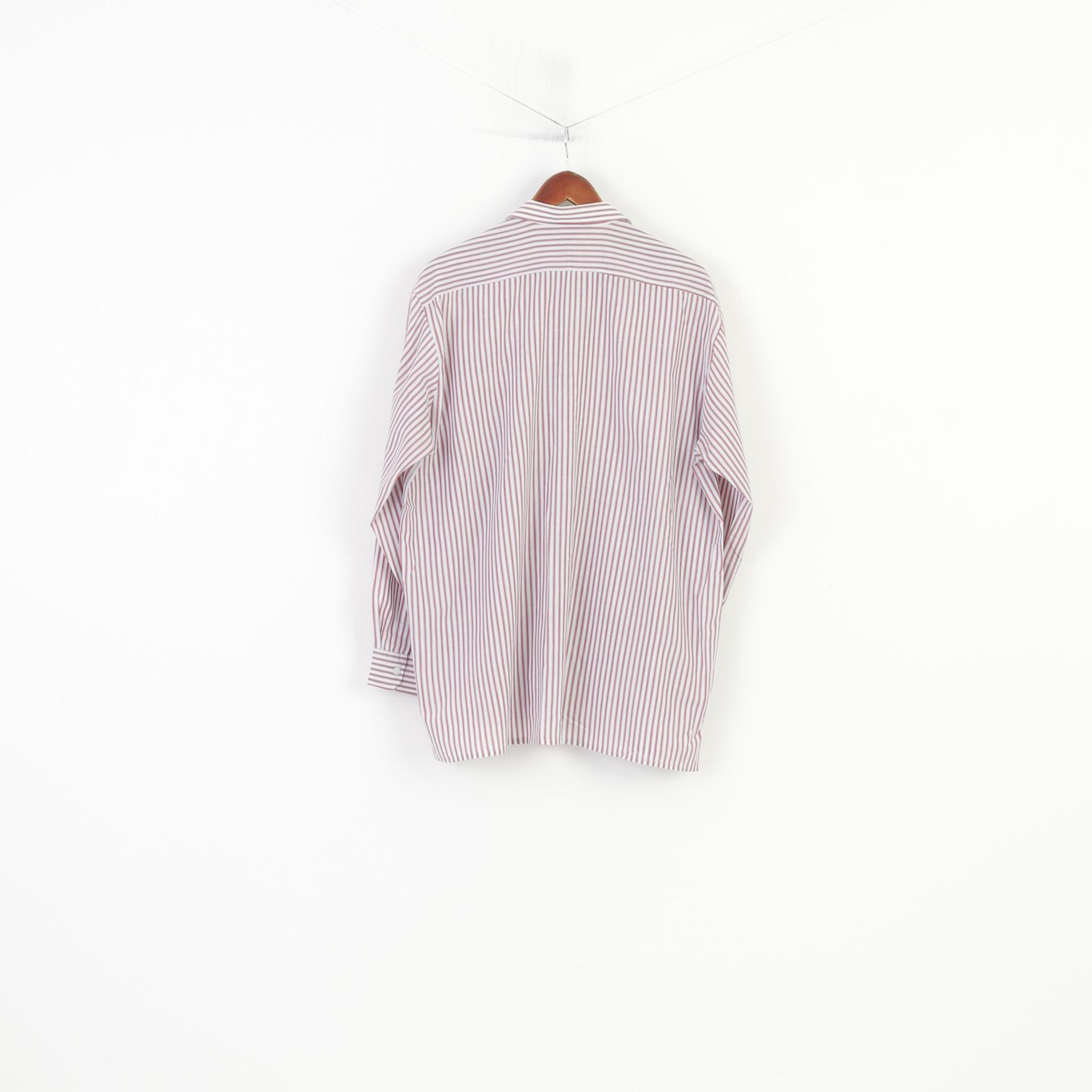 Champion Men 17.5 XL Casual Shirt White Red Striped Soft Retro Long Sleeve Top