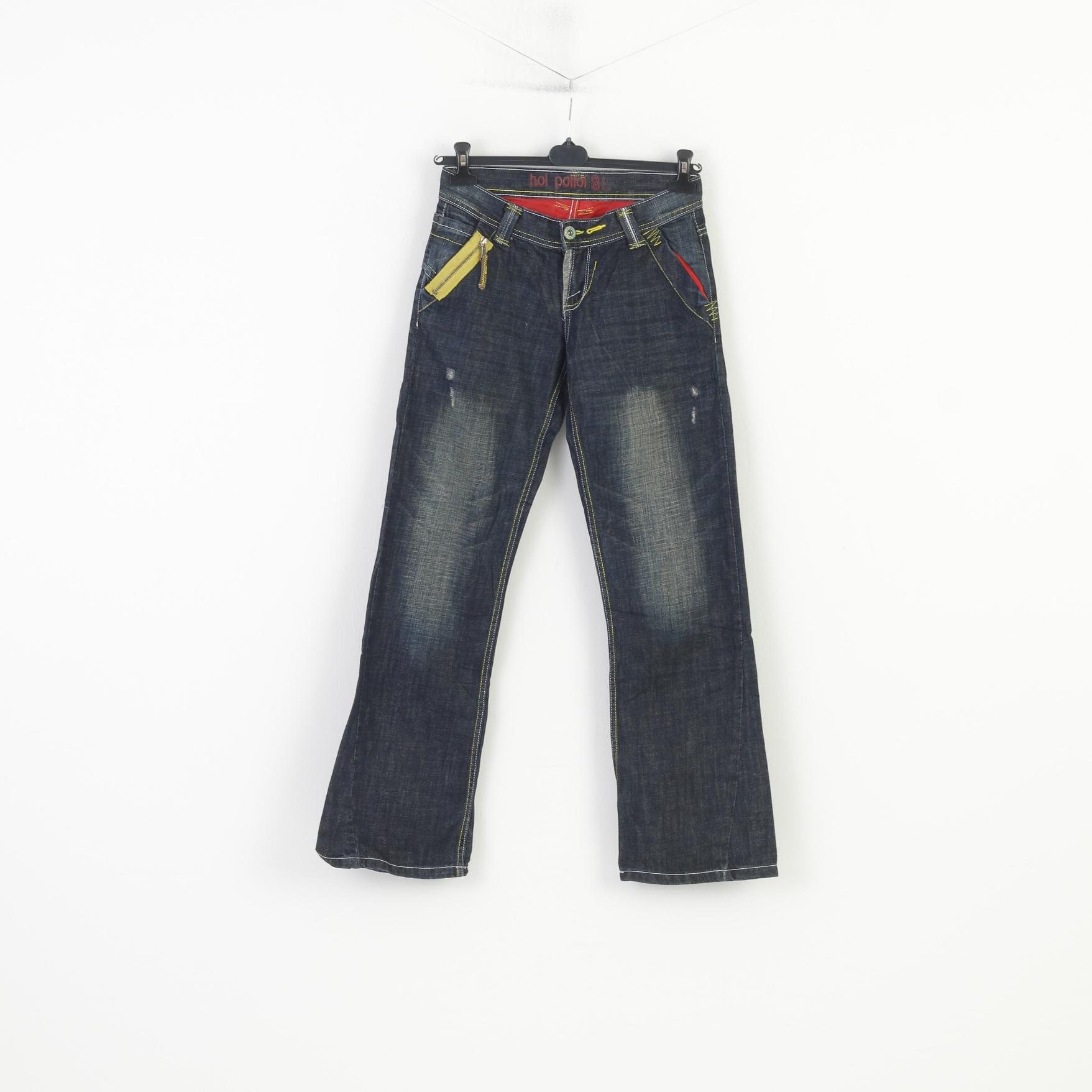 Hoi Polloi Women 8 Jeans Trousers Navy Cotton Vintage Pockets Zipper Pants