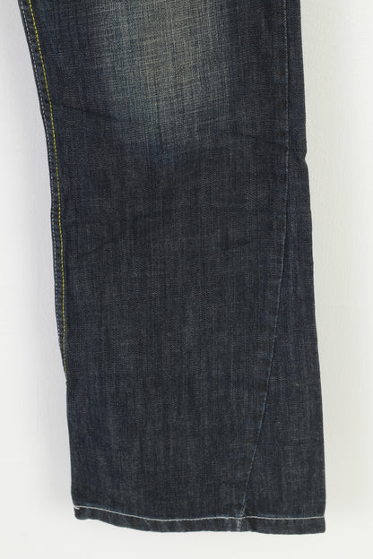Pantaloni Hoi Polloi da uomo 8 jeans Pantaloni con cerniera vintage in cotone blu scuro 