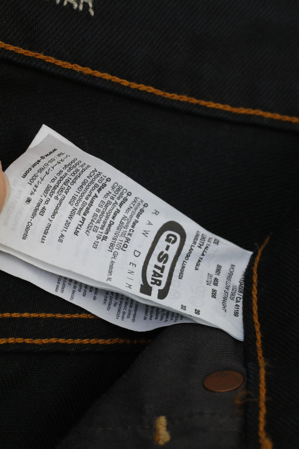 G-Star Hommes 29 32 Pantalon Bleu Marine Morris Low Straight Cotton Top