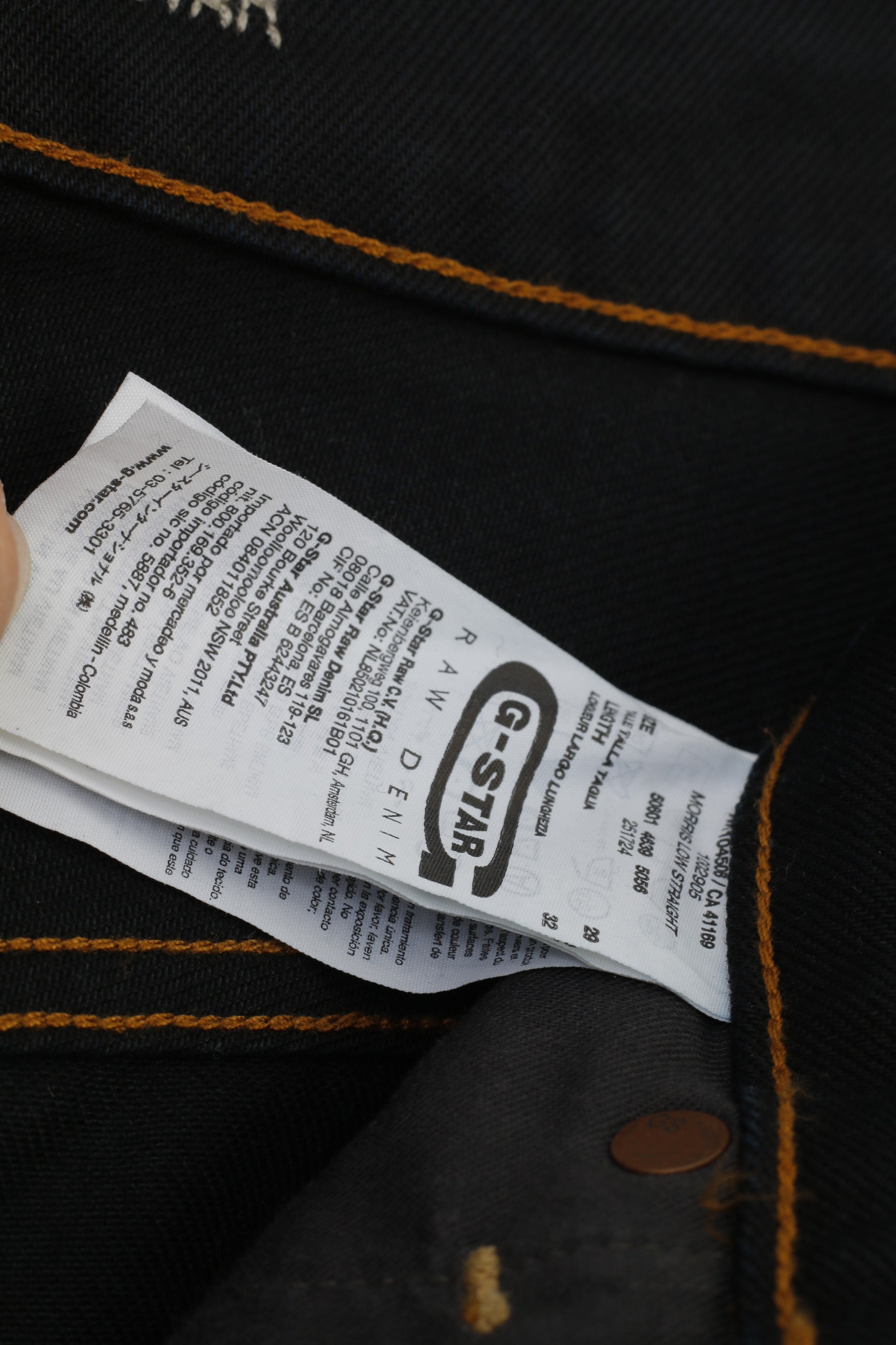 G-Star Hommes 29 32 Pantalon Bleu Marine Morris Low Straight Cotton Top