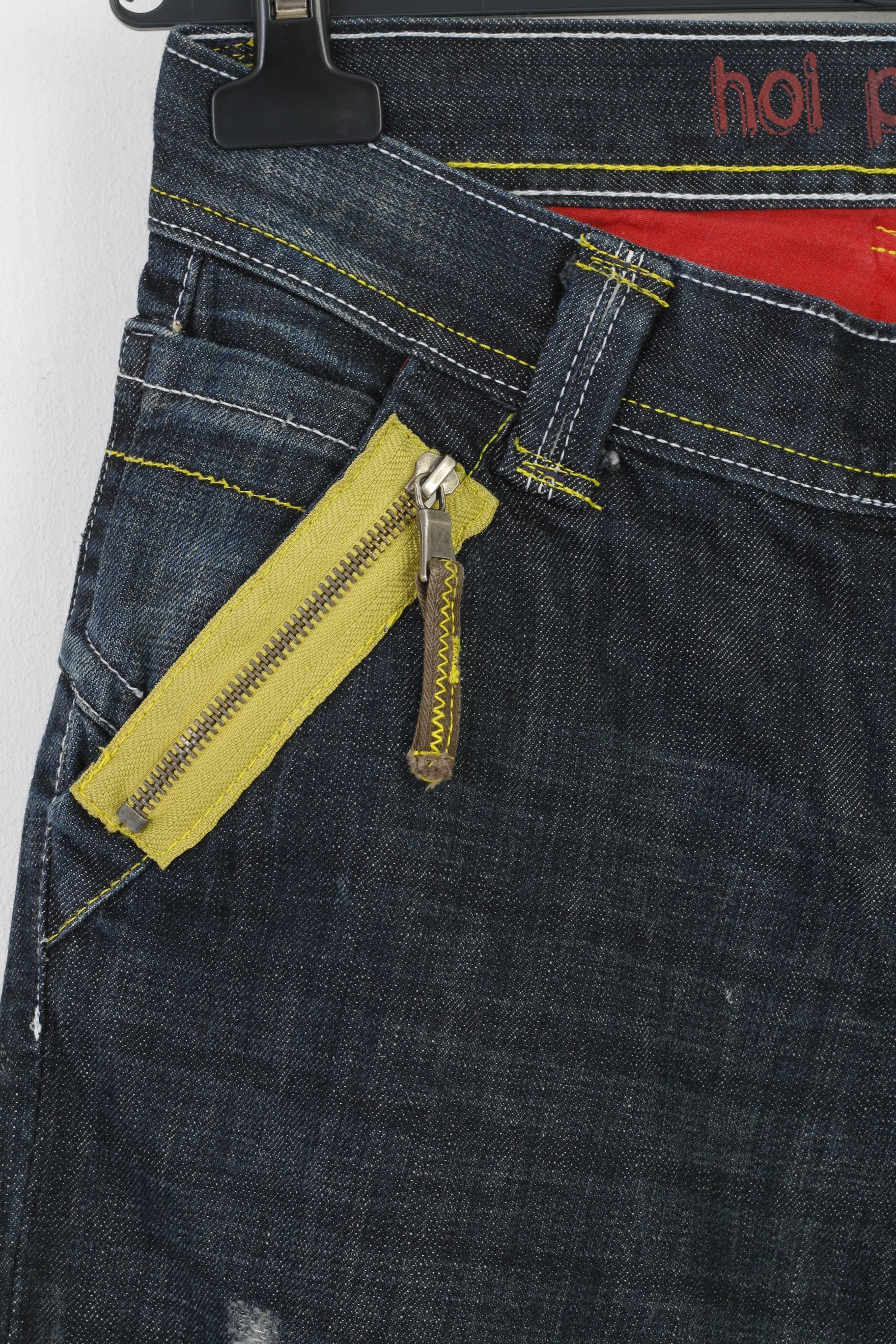 Hoi Polloi Men 8 Jeans Trousers Navy Cotton Vintage Pockets Zipper Pants