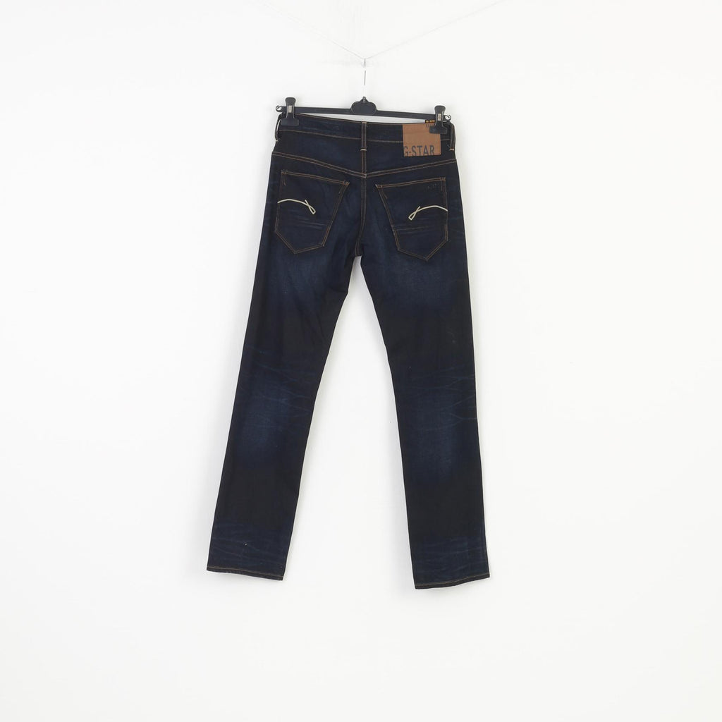 G-Star Hommes 29 32 Pantalon Bleu Marine Morris Low Straight Cotton Top