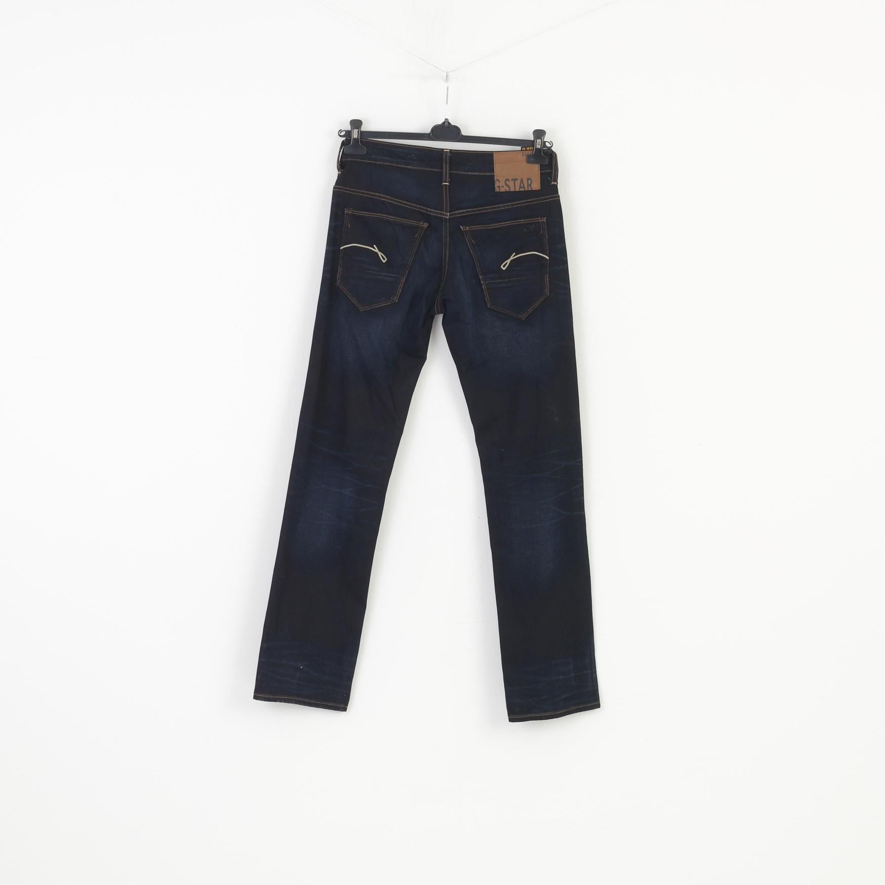 G-Star Hommes 29 32 Pantalon Bleu Marine Morris Low Straight Cotton Top