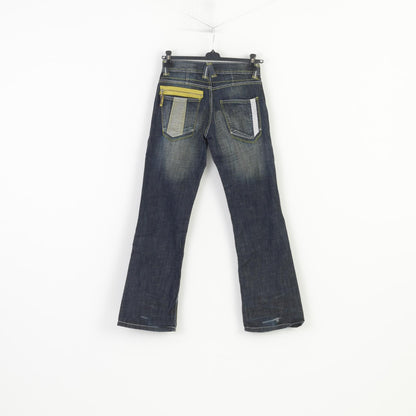Pantaloni Hoi Polloi da uomo 8 jeans Pantaloni con cerniera vintage in cotone blu scuro 