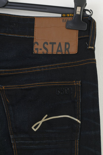 G-Star Hommes 29 32 Pantalon Bleu Marine Morris Low Straight Cotton Top