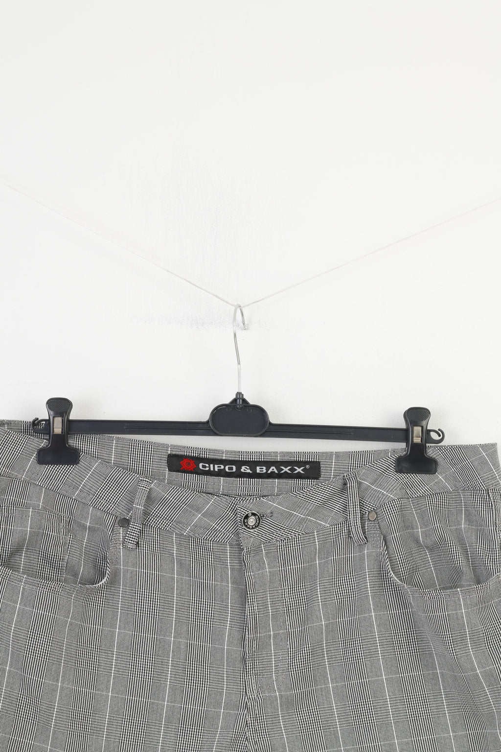 Cipo&amp;Baxx Short d'été à carreaux blanc et noir pour homme 40 34